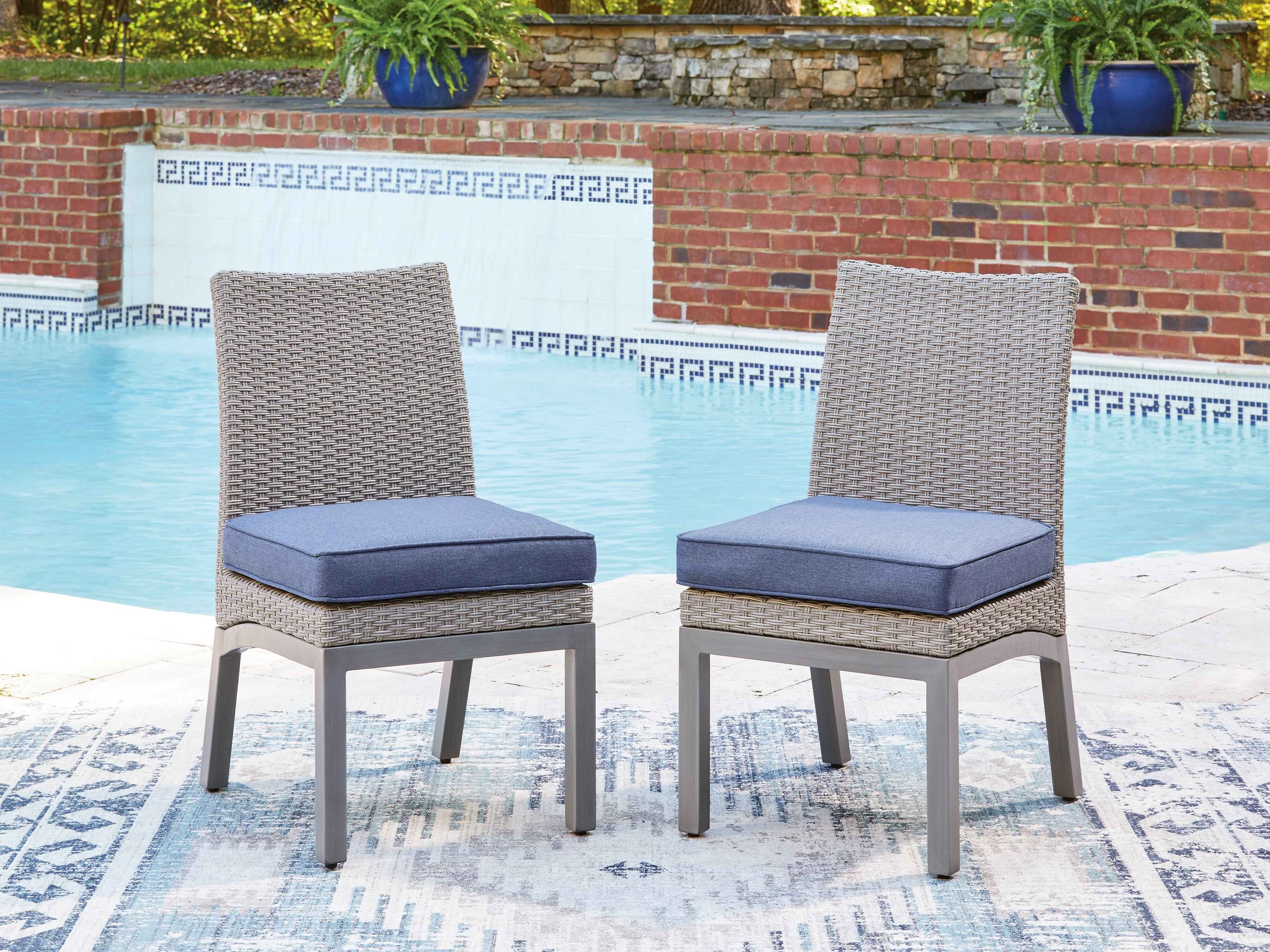 Half Moon Beach Blue/Gray Outdoor Side Chair with Cushion (Set of 2)