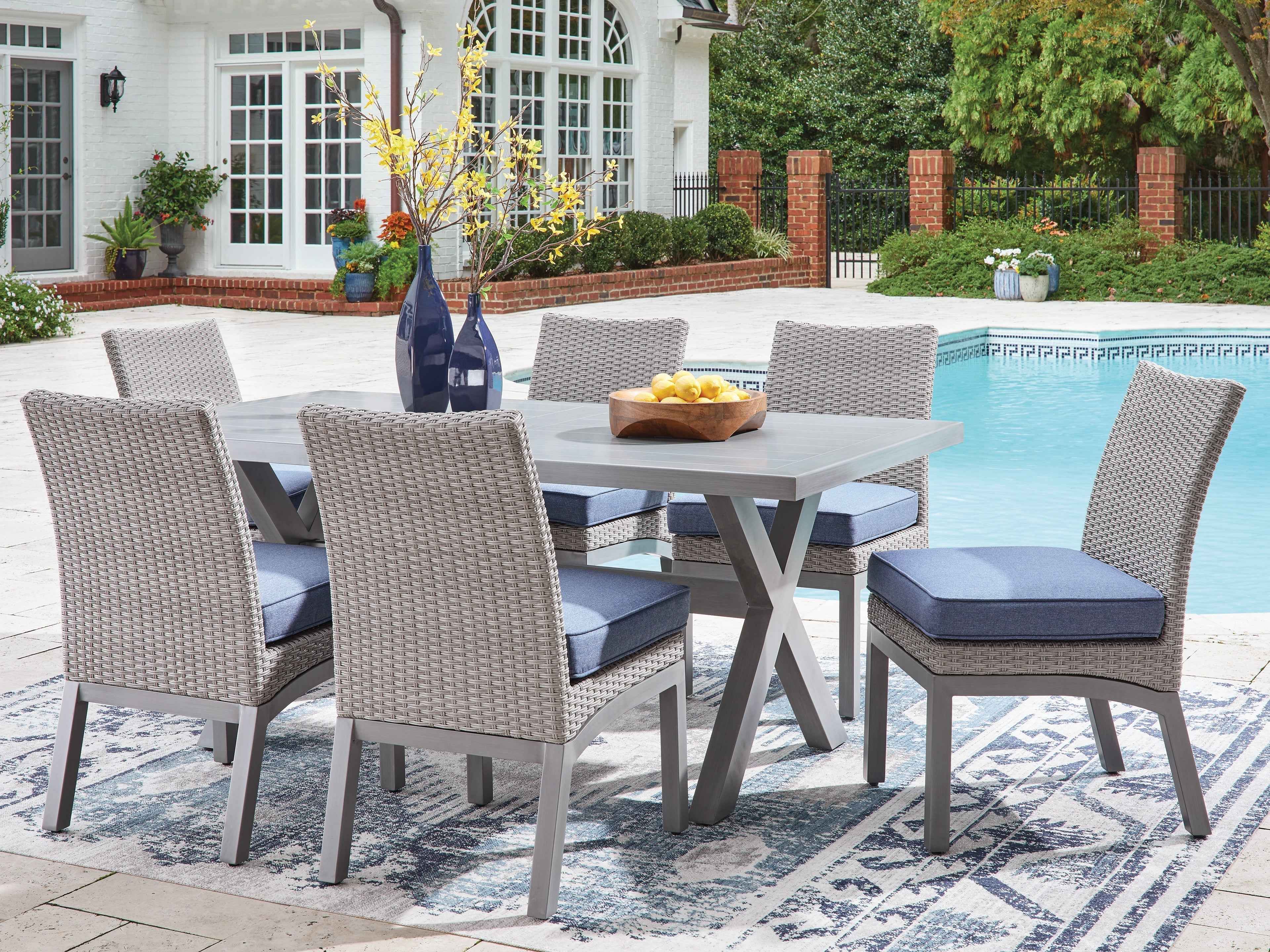 Half Moon Gray Beach Outdoor Dining Table and 6 Chairs - Image 2