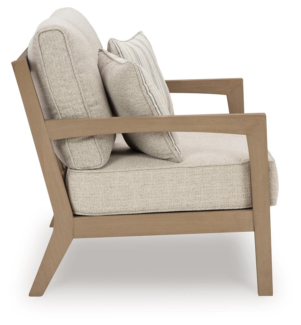 Hallow Creek Driftwood Outdoor Loveseat with Cushion - Image 4
