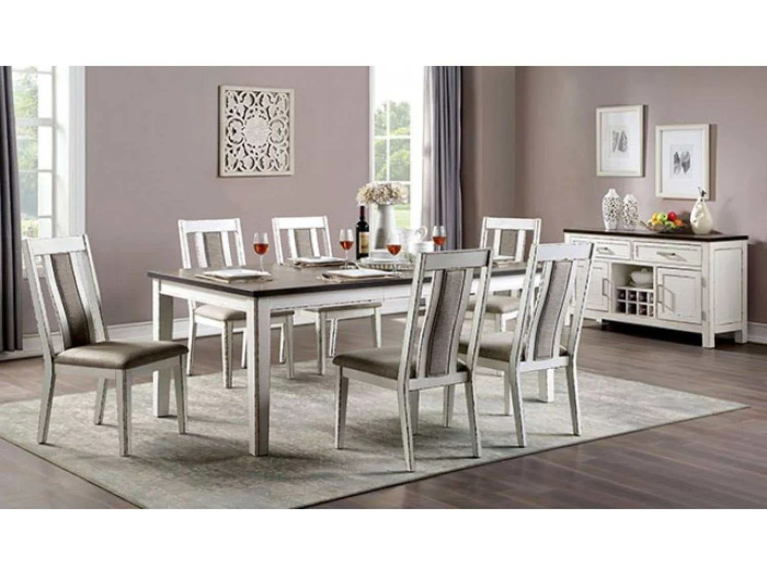 Halsey Weathered White/Dark Walnut 7-Piece Dining Set