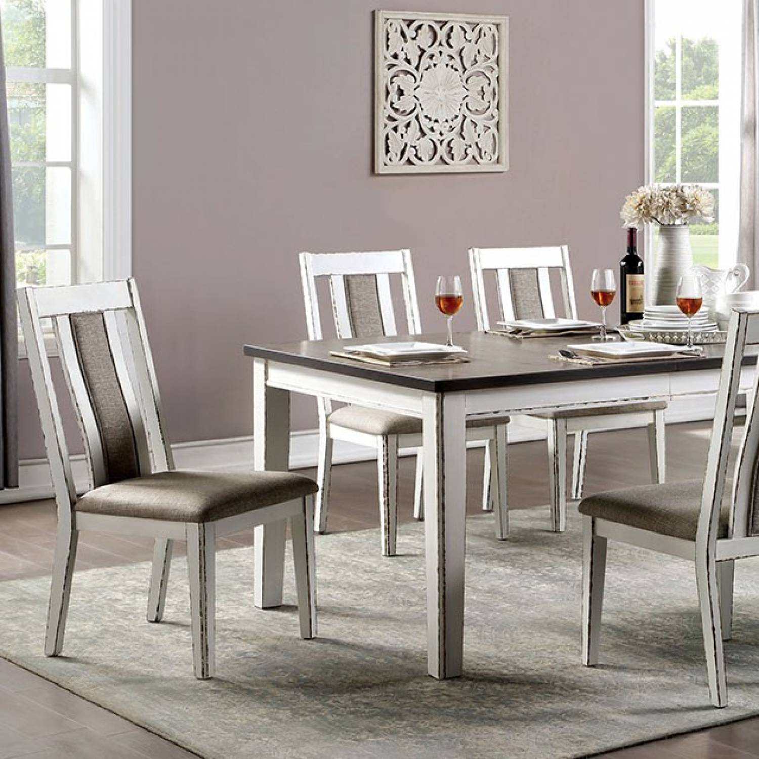Halsey Weathered White/Dark Walnut 7-Piece Dining Set - Image 2