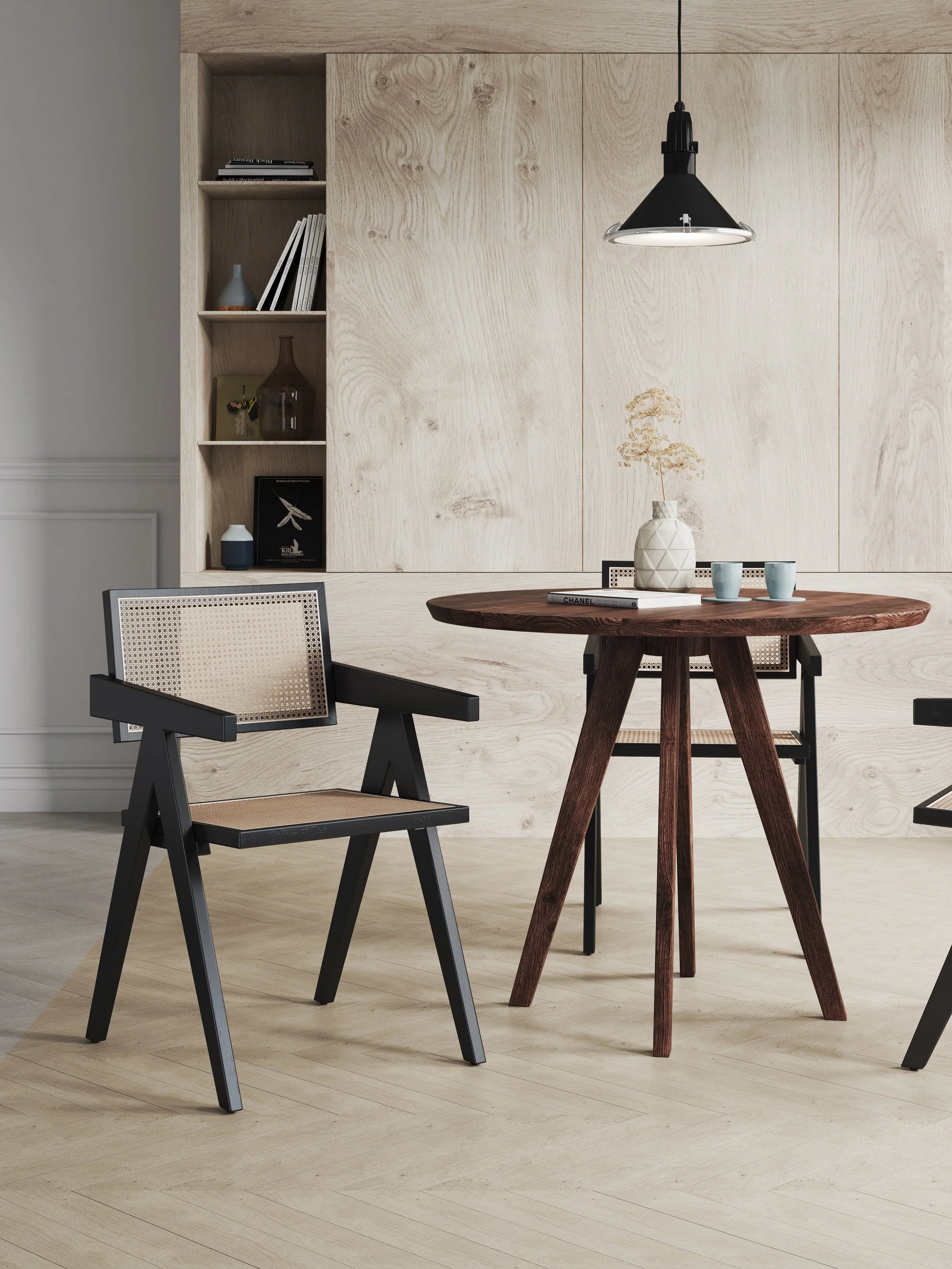 Hamlet Dining Arm Chair in Black and Natural Cane - Image 2
