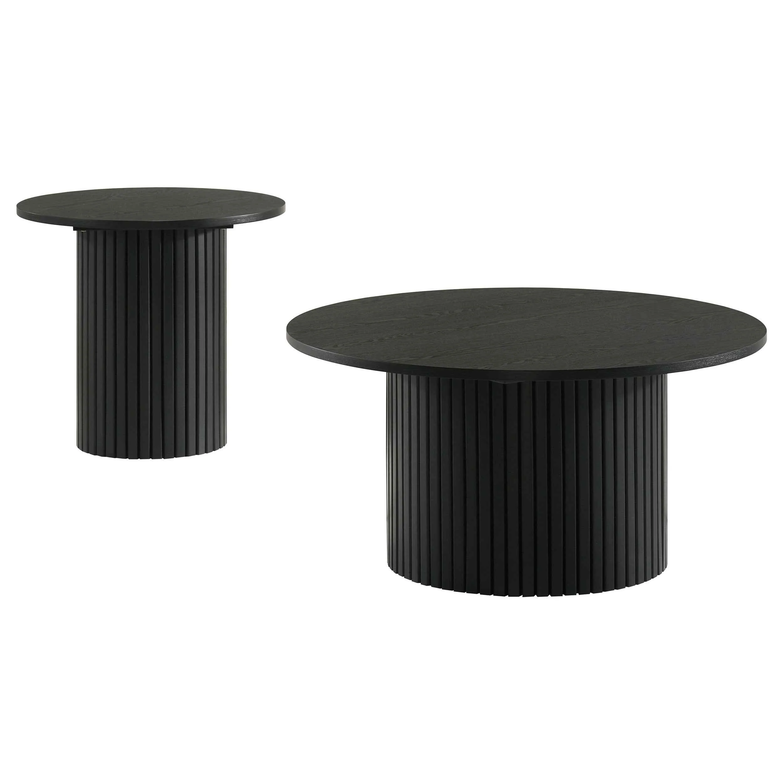 Hamlyn Black 2-piece Round Fluted Coffee and End Table Set - Image 2