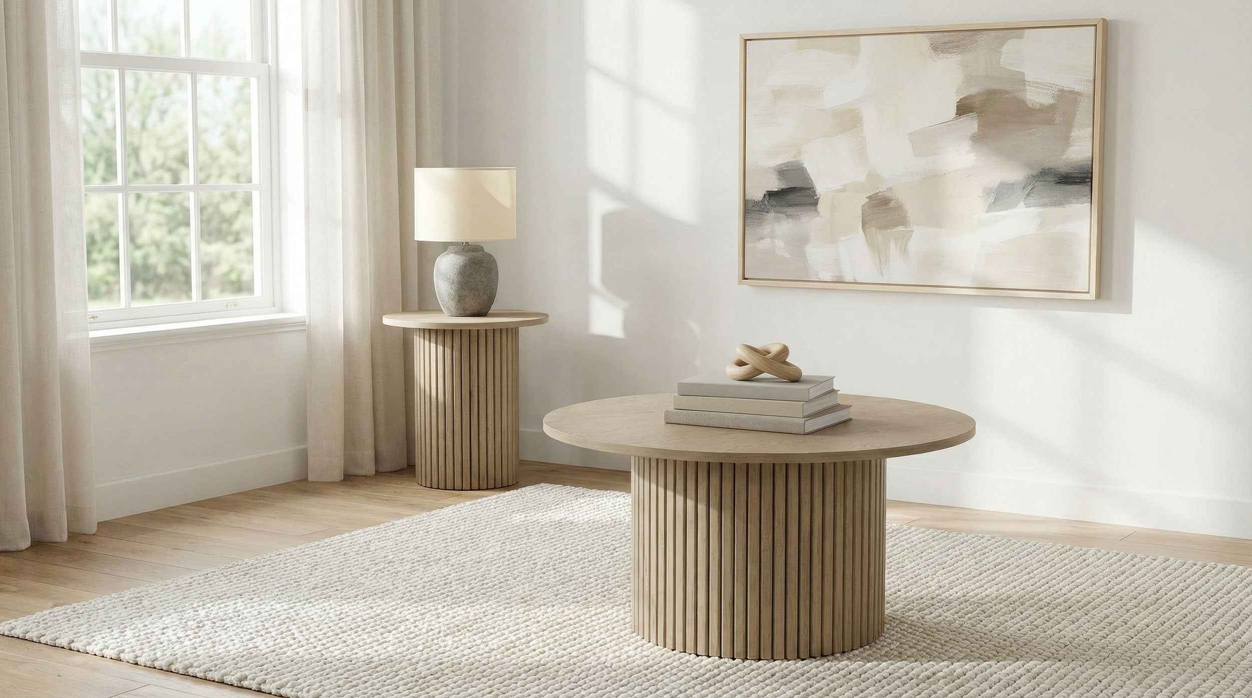 Hamlyn Natural Oak Round Fluted Occasional Cocktail Coffee Table - Image 7