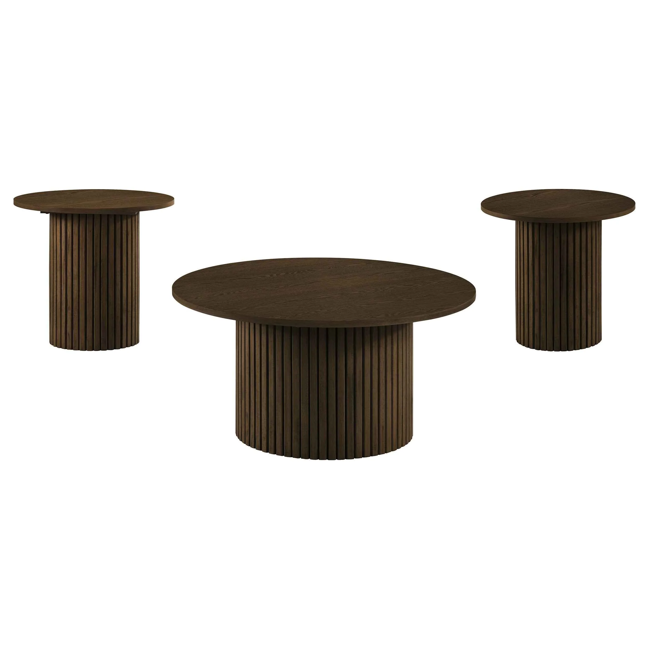 Hamlyn Walnut 3-piece Round Fluted Coffee and End Table Set - Image 2