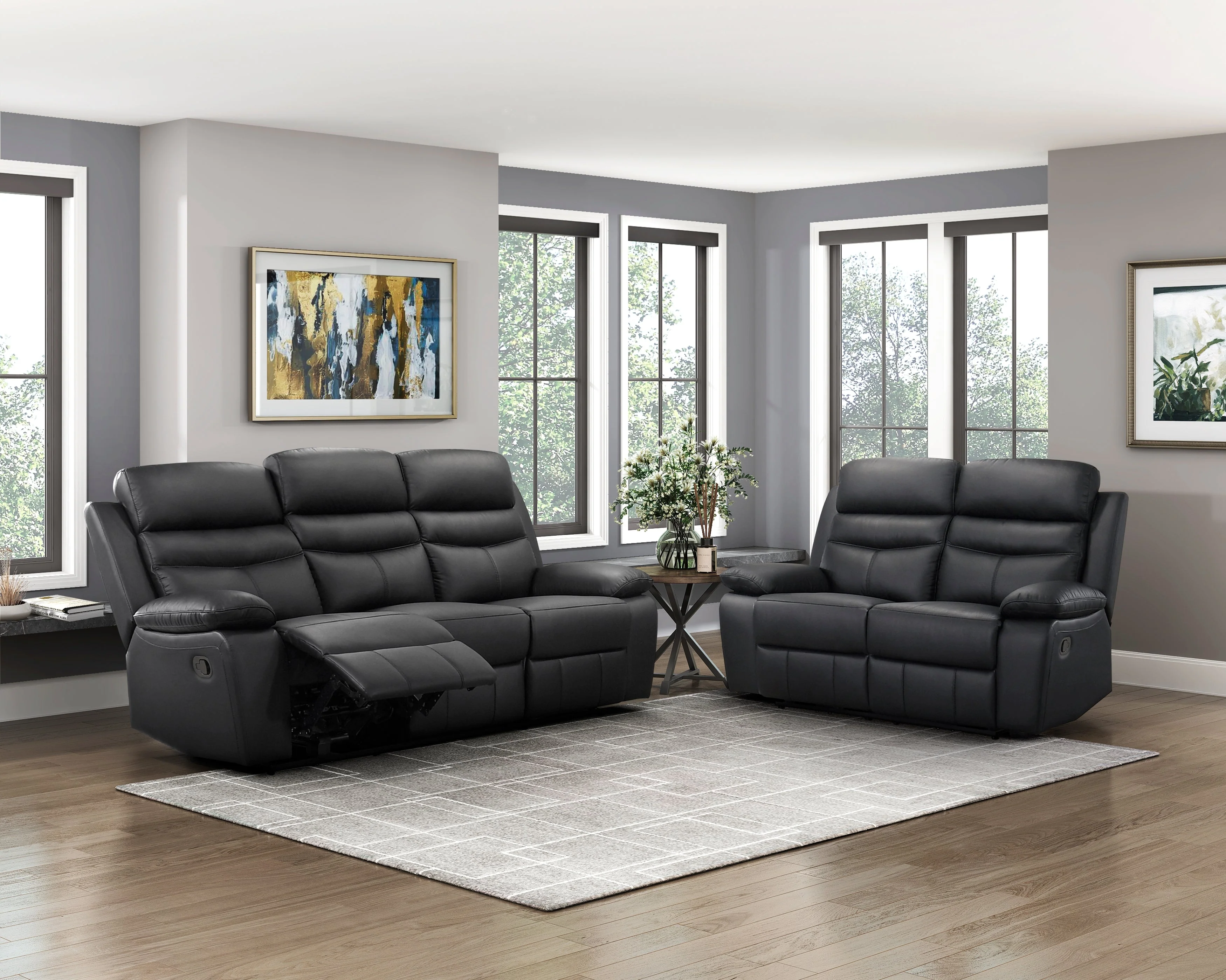 Hancock Black Leather Double Reclining Loveseat - Image 8