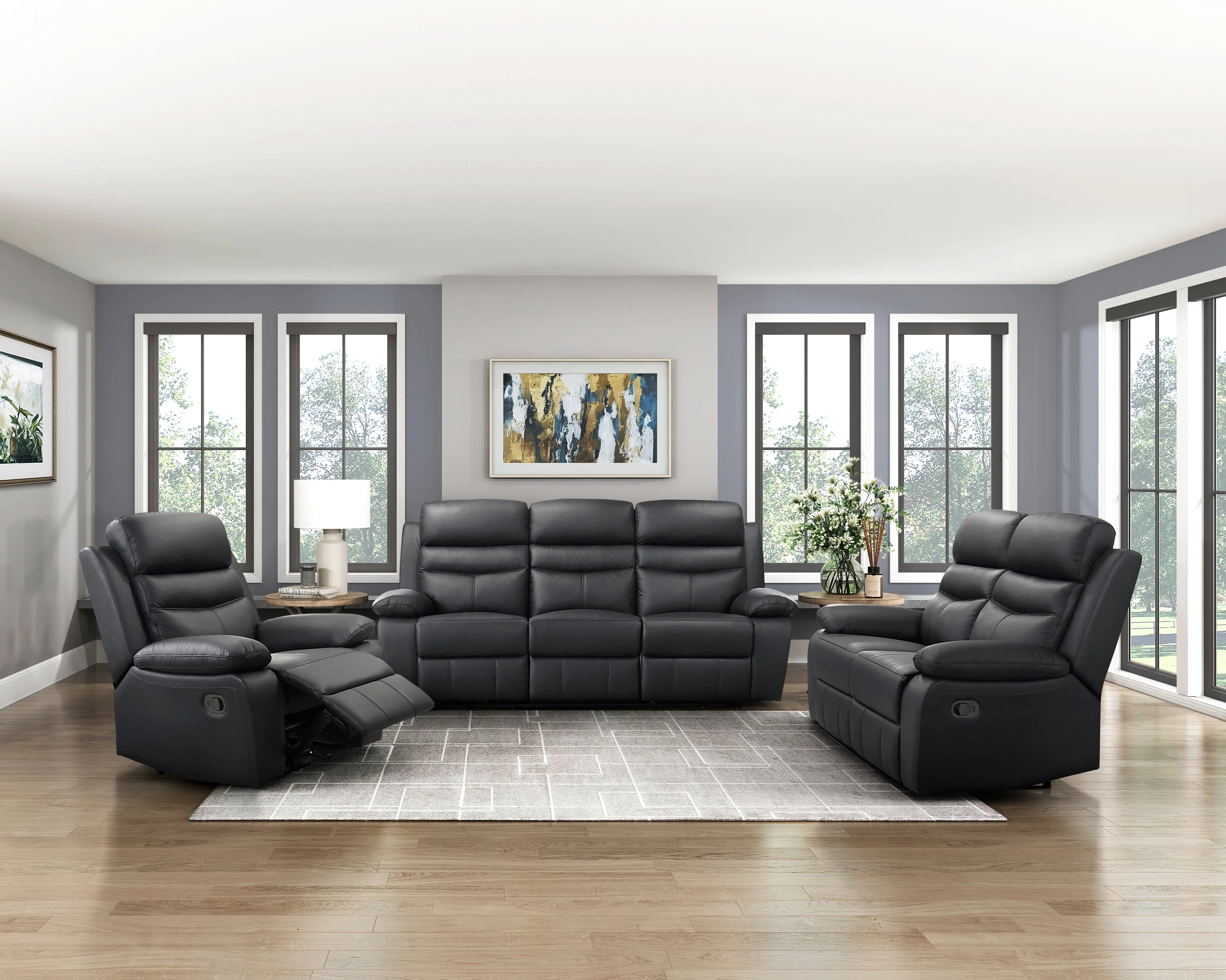Hancock Black Leather Double Reclining Sofa - Image 7