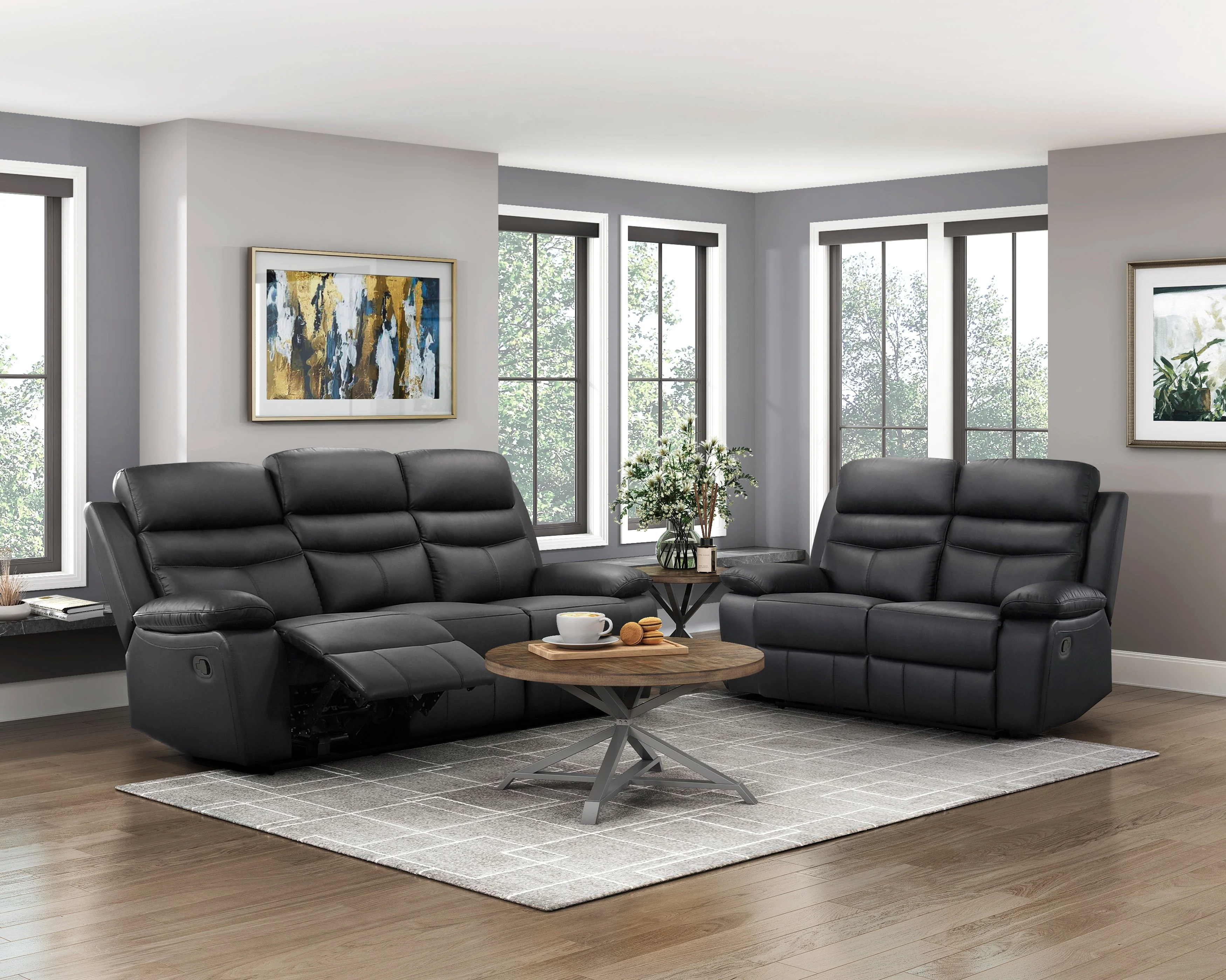 Hancock Black Leather Double Reclining Sofa - Image 8