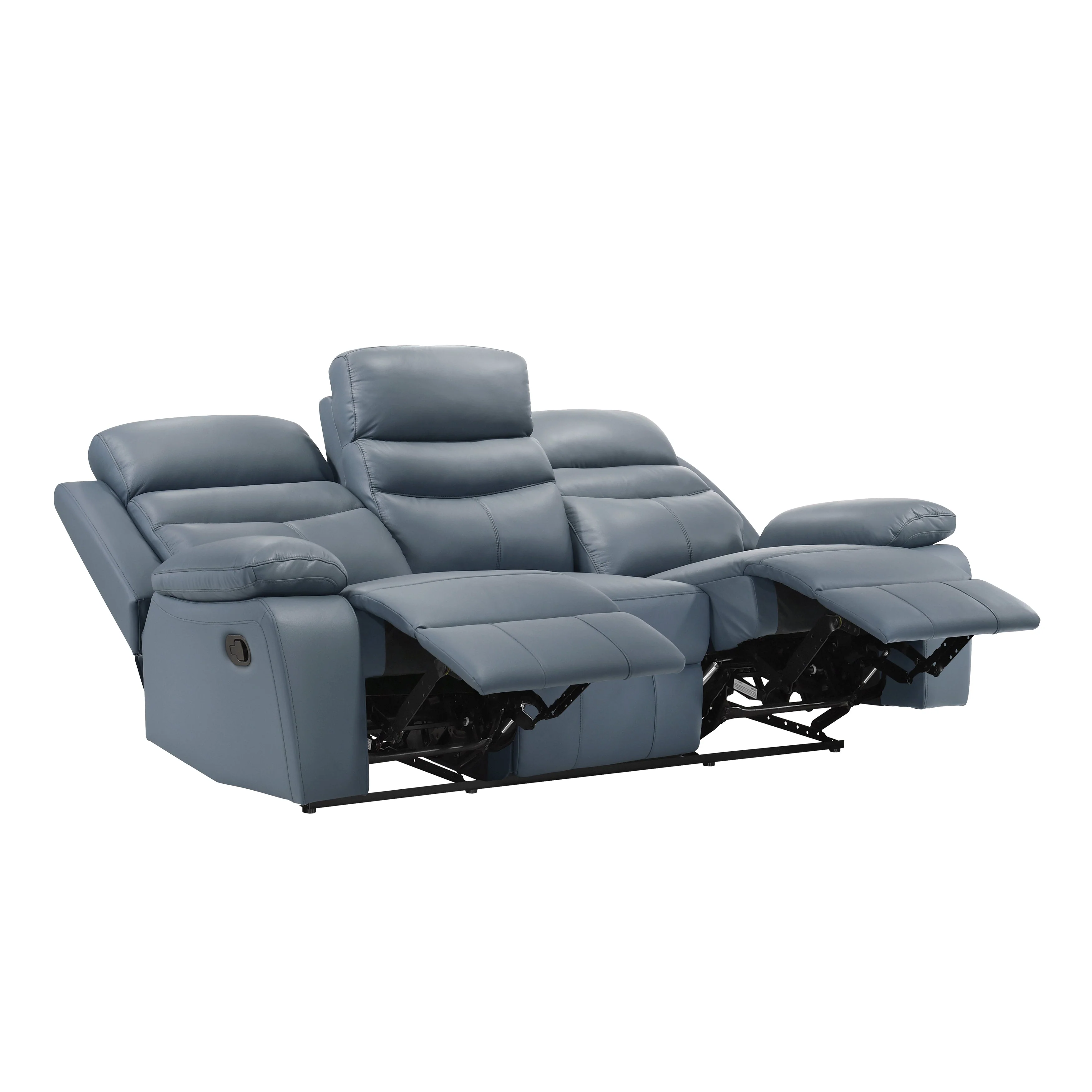 Hancock Blue Leather Double Reclining Sofa - Image 5