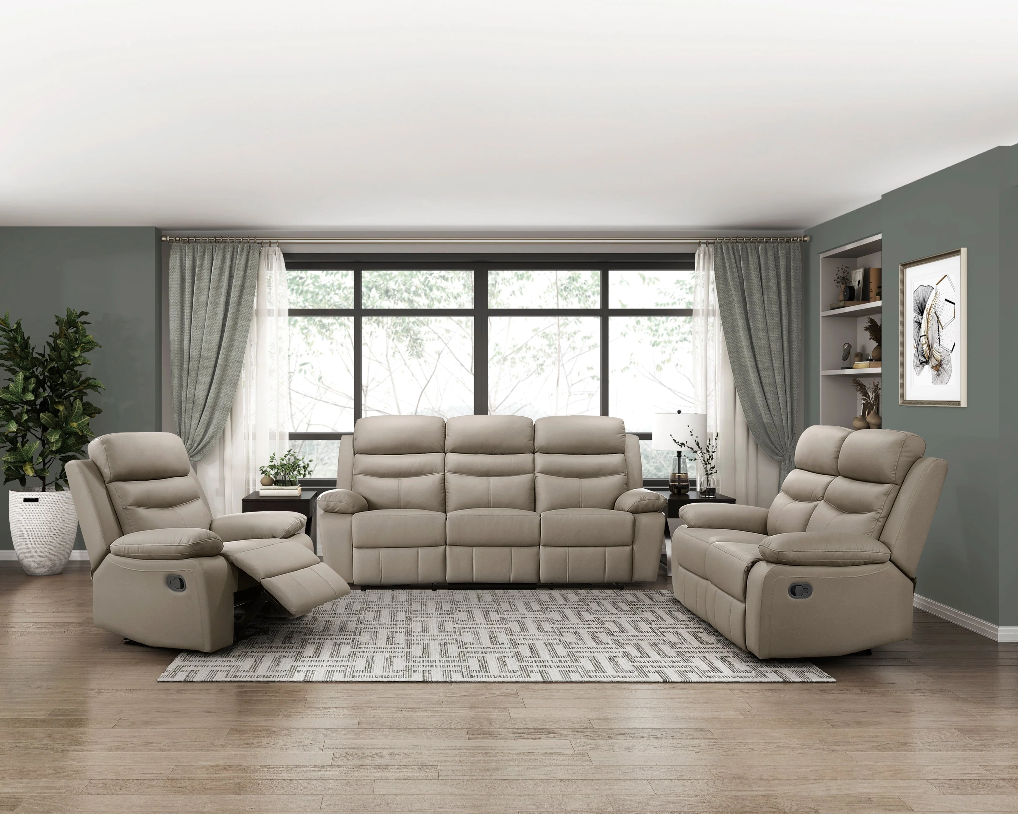Hancock Latte Leather Double Reclining Living Room Set