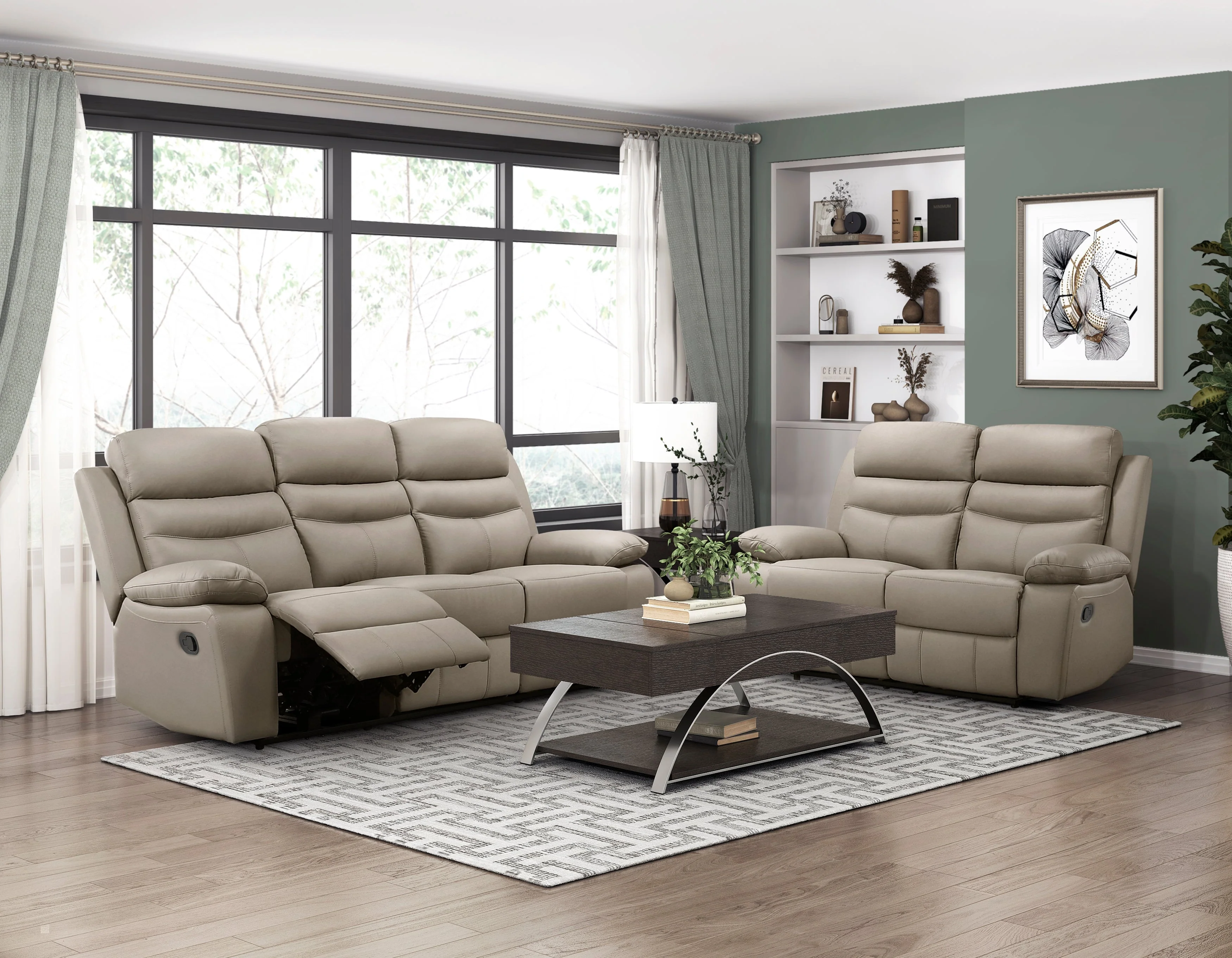 Hancock Latte Leather Double Reclining Living Room Set - Image 2
