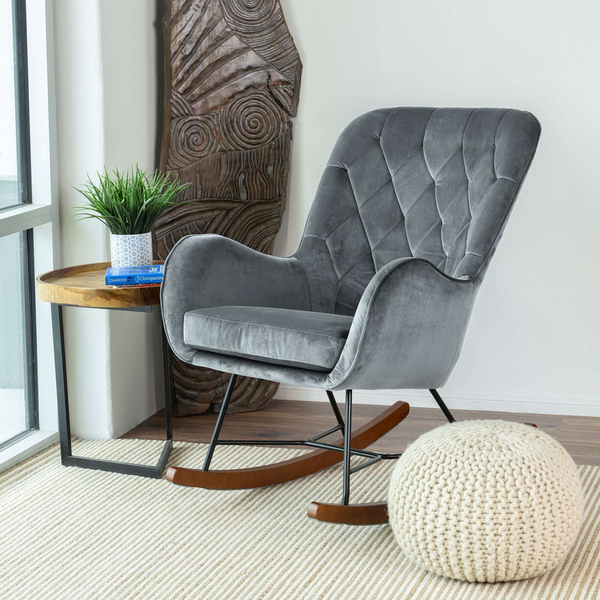 Hannah Mid Century Modern Rocking Chair In Dark Grey - Image 7