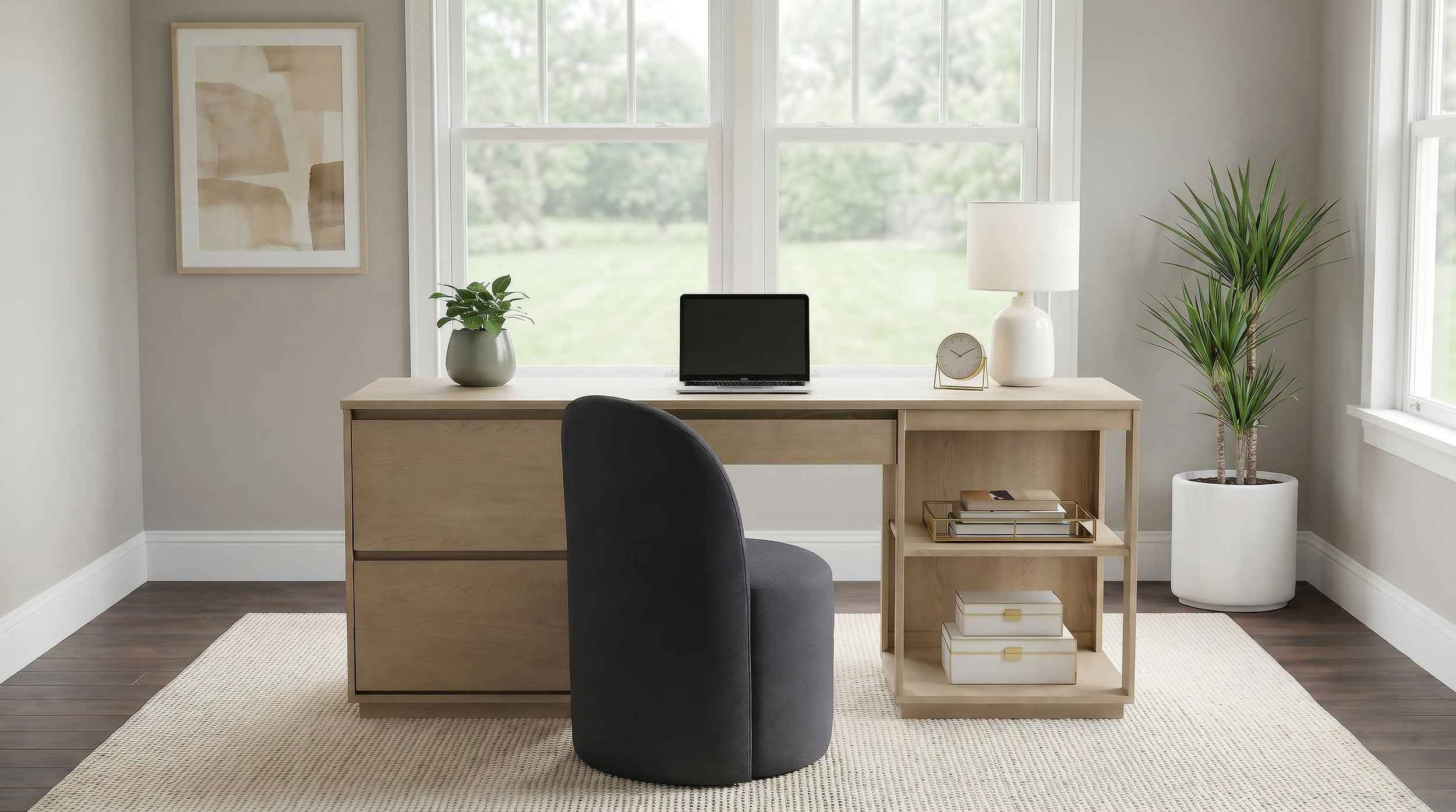 Harkes Light Elm 75-inch 3-drawer Computer Desk with Adjustable Shelf - Image 6
