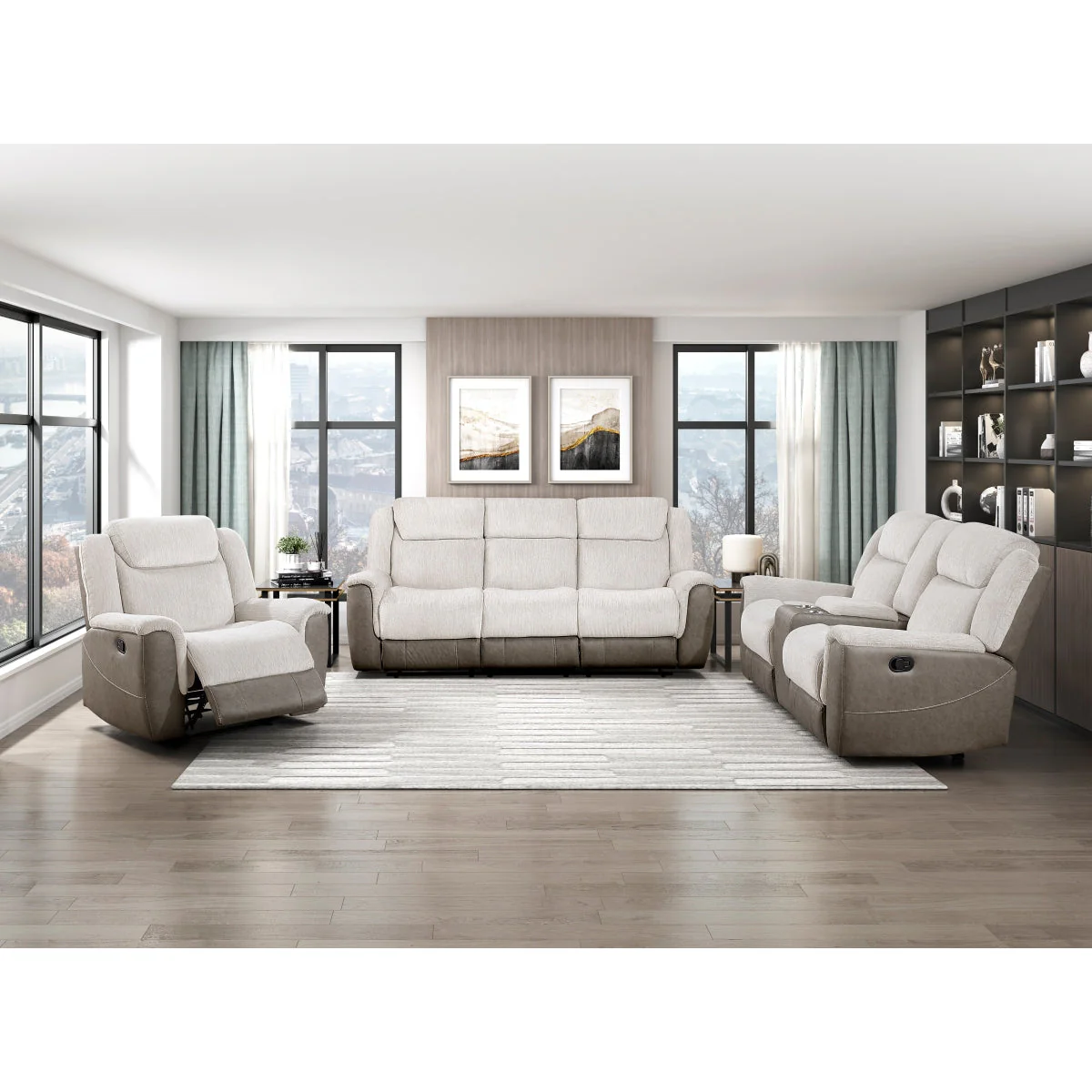 Harriette Beige/Brown Double Reclining Living Room Set