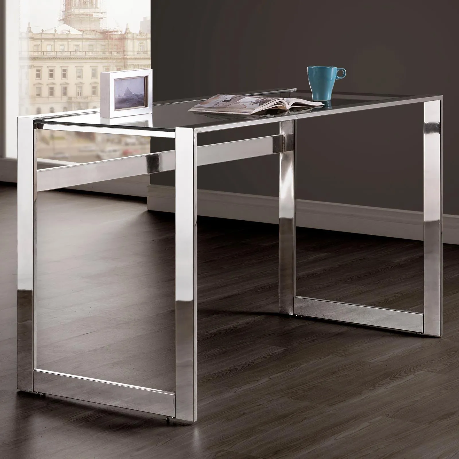 Hartford Chrome Glass Top Writing Desk - Image 2
