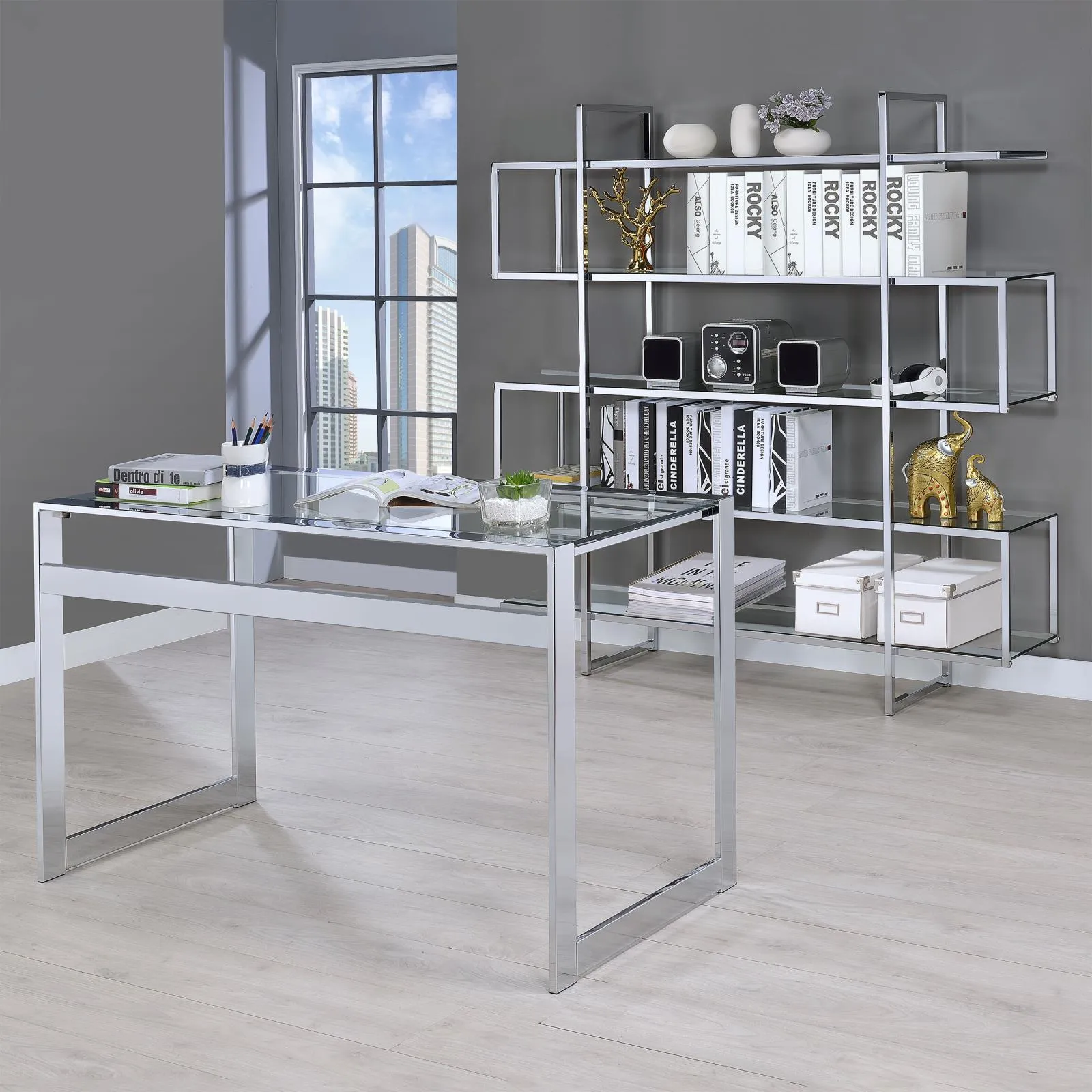Hartford Chrome Glass Top Writing Desk - Image 8