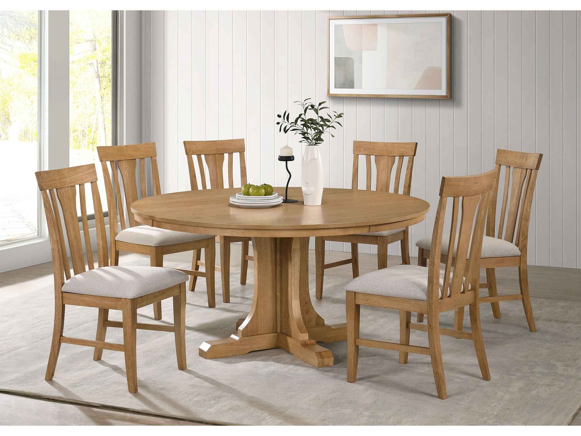 Hartville Natural Light Brown 7-Piece Round Dining Table Set