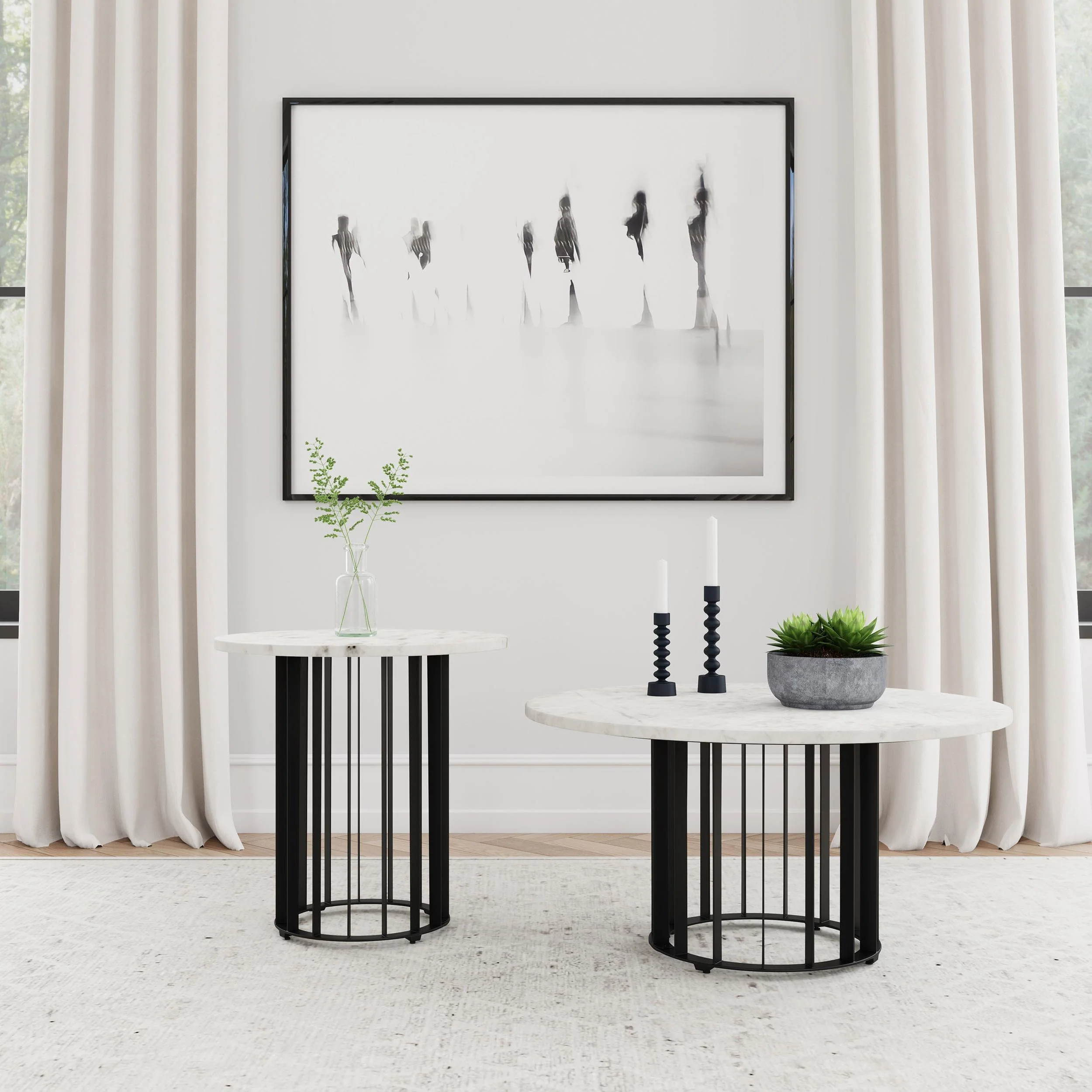 Haven Black and White Round Genuine Marble Top Coffee Table - Image 5