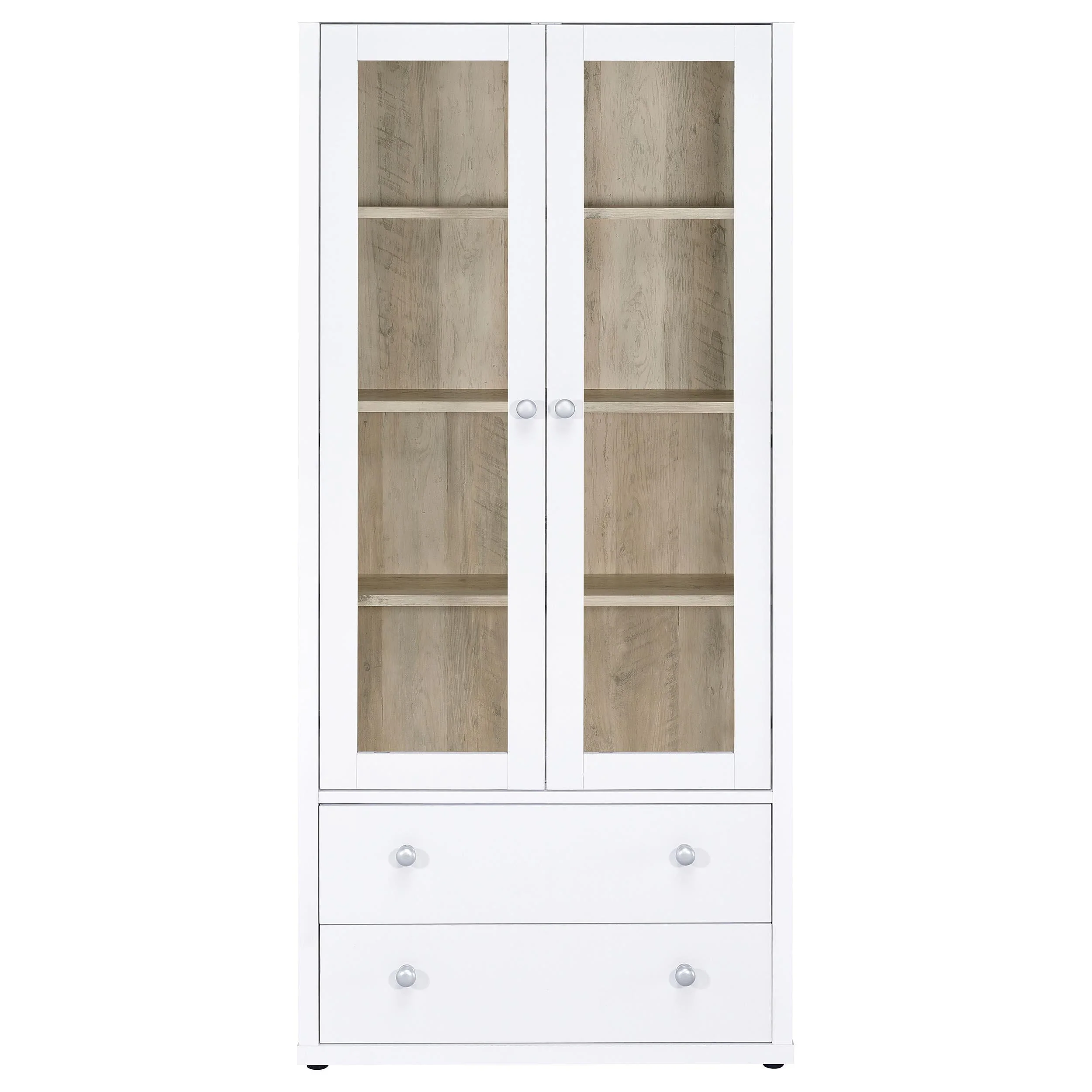 Hawthorne White 4-Shelf Glass Door Tall Cabinet with Drawers - Image 2