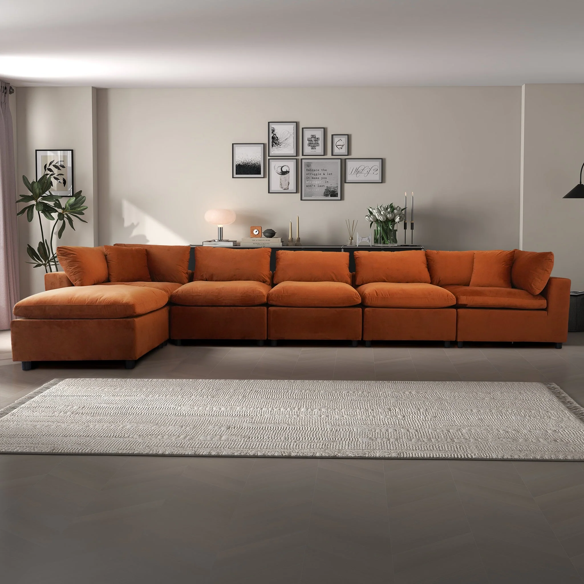 Hayward Burnt Orange Velvet Modular Sectional Sofa - Image 3