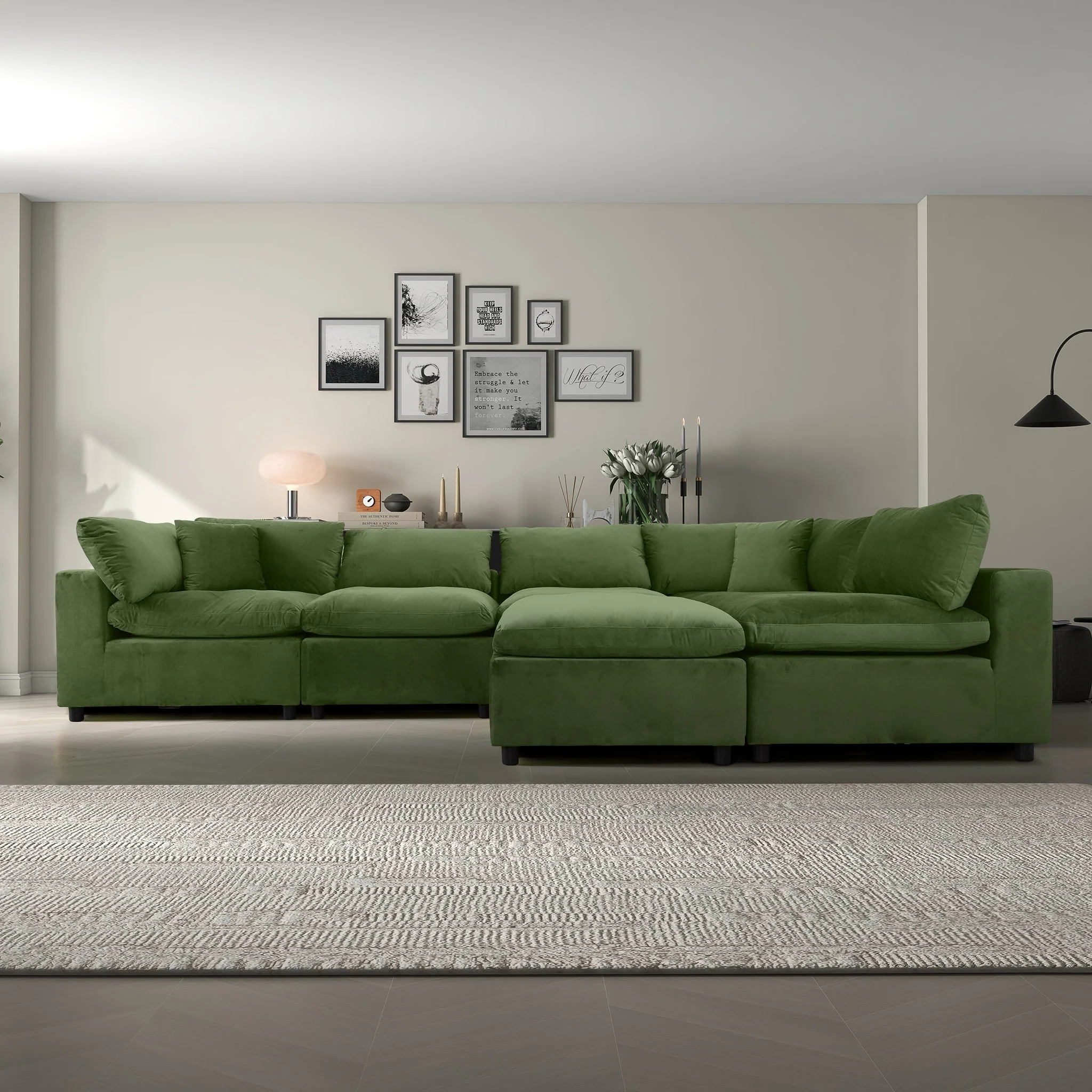 Hayward Olive Green Velvet Modular Sectional Sofa - Image 4