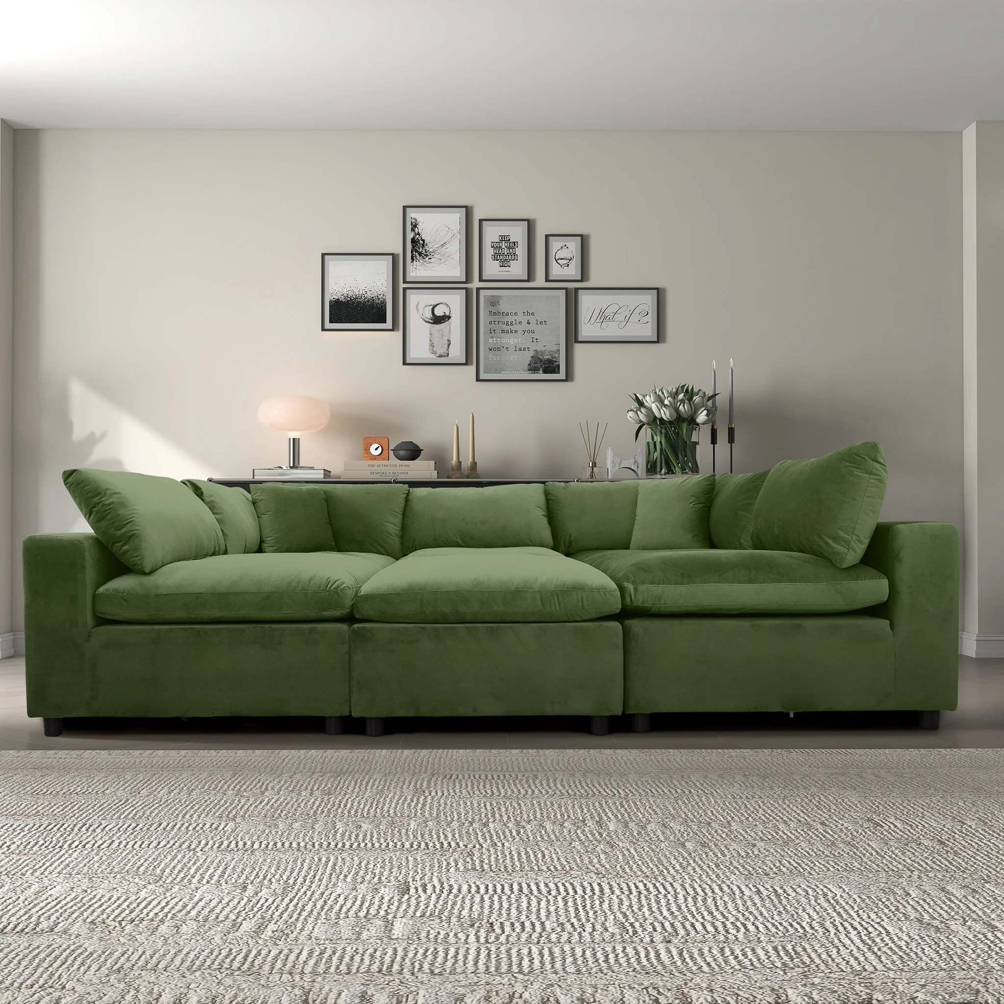 Hayward Olive Green Velvet Modular Sectional Sofa - Image 5