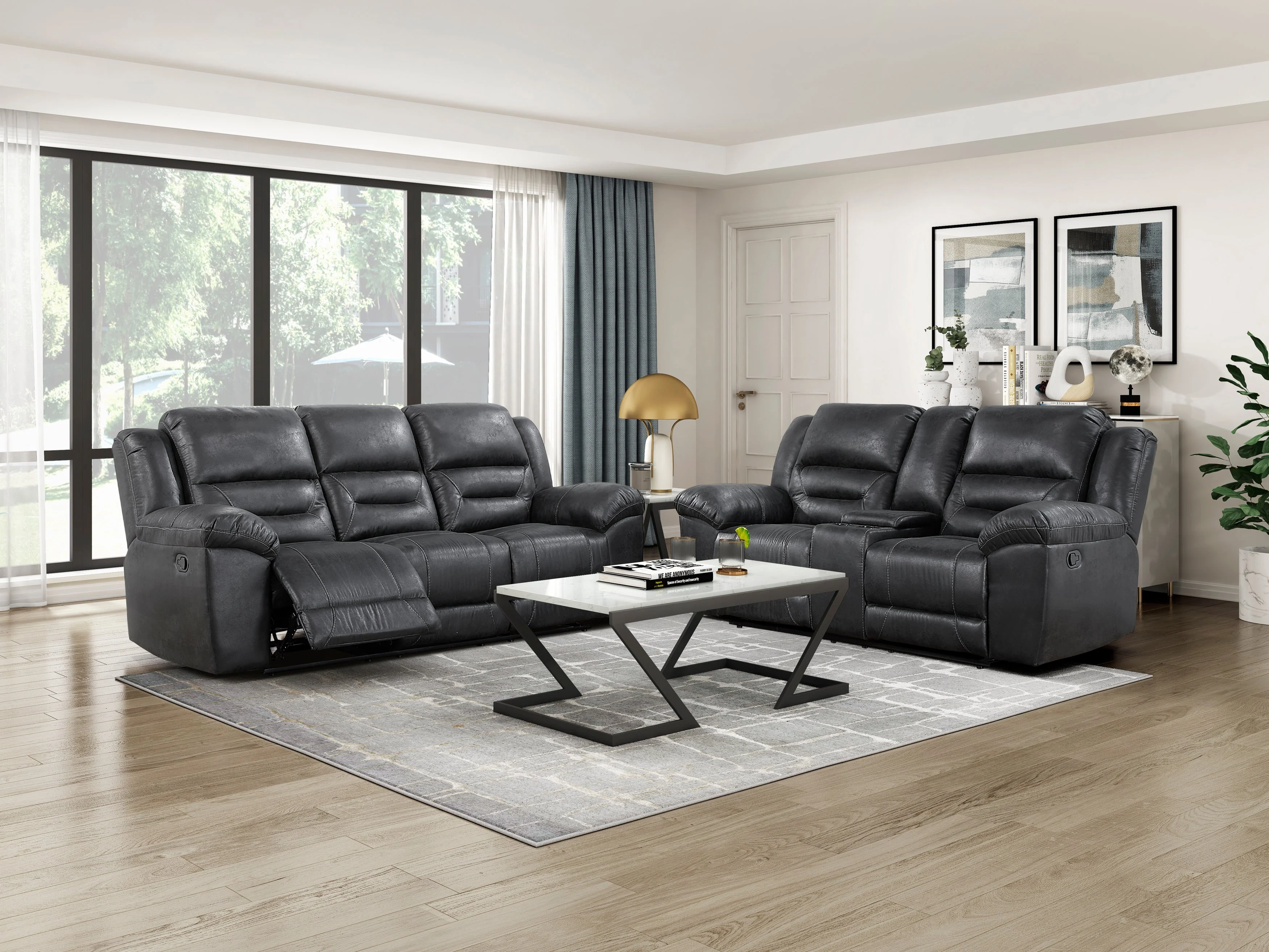 Hazen Black Double Reclining Sofa - Image 2