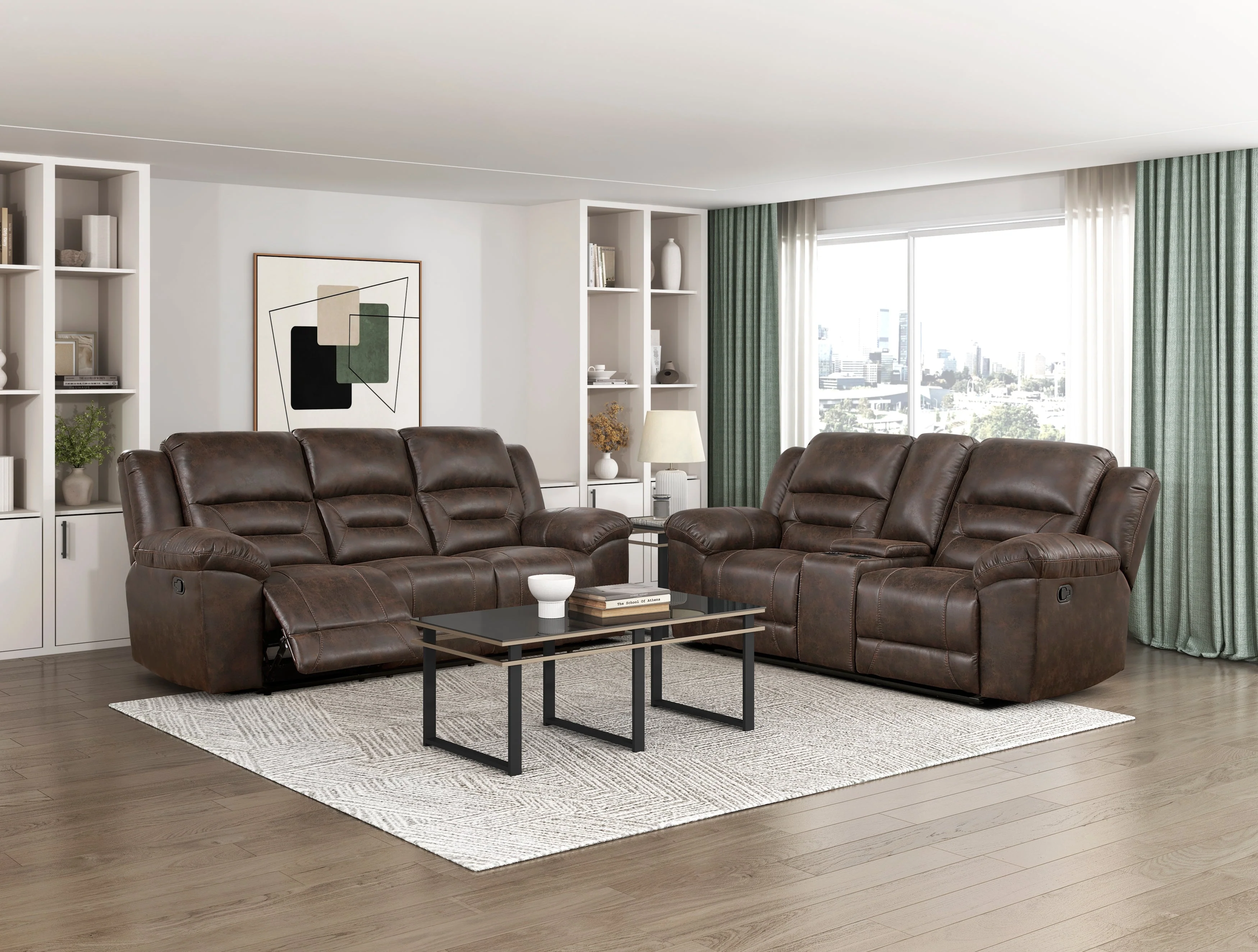 Hazen Dark Brown Double Reclining Loveseat with Center Console - Image 2
