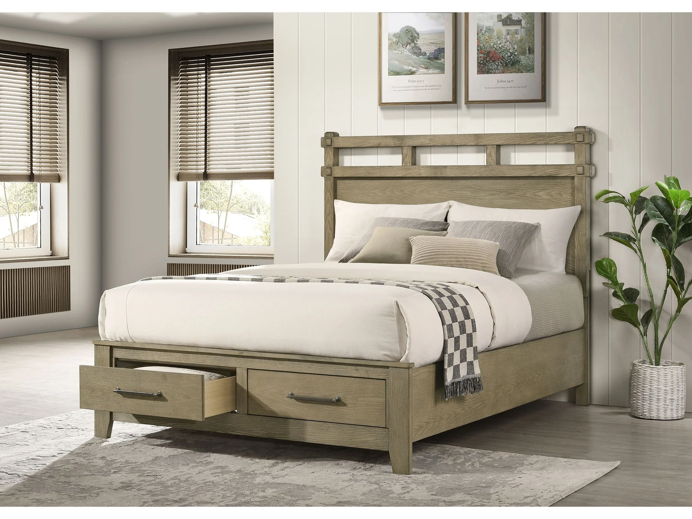 Hazlewood Vineyard Oak 59-inch Queen Panel Storage Bed