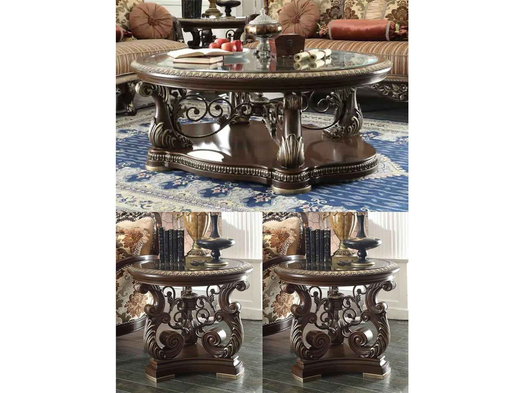 HD-8013 Brown Cherry 3-Piece Coffee Table Set