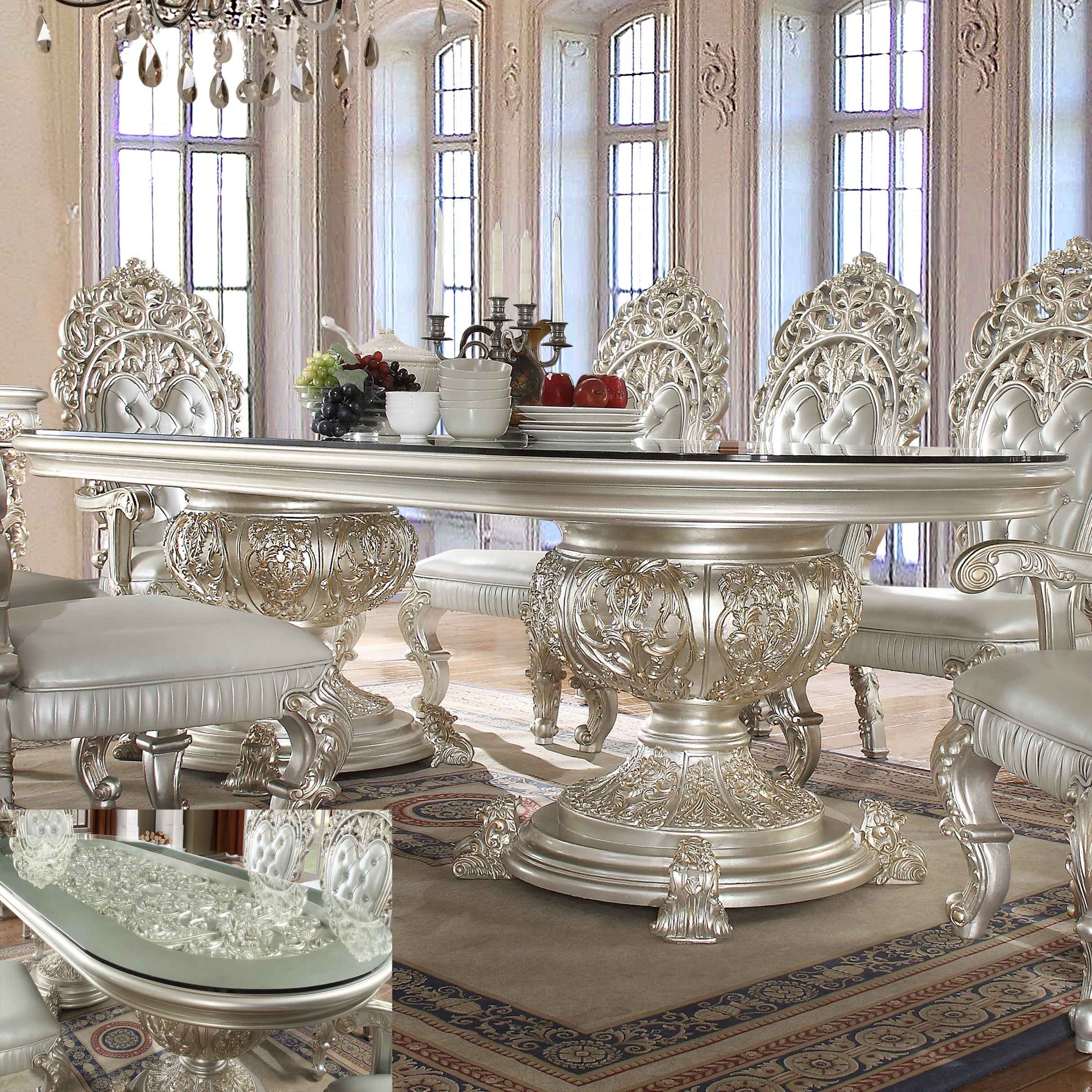HD-8088 Metallic Silver/Gold Highlights 7-Piece Dining Room Set - Image 4