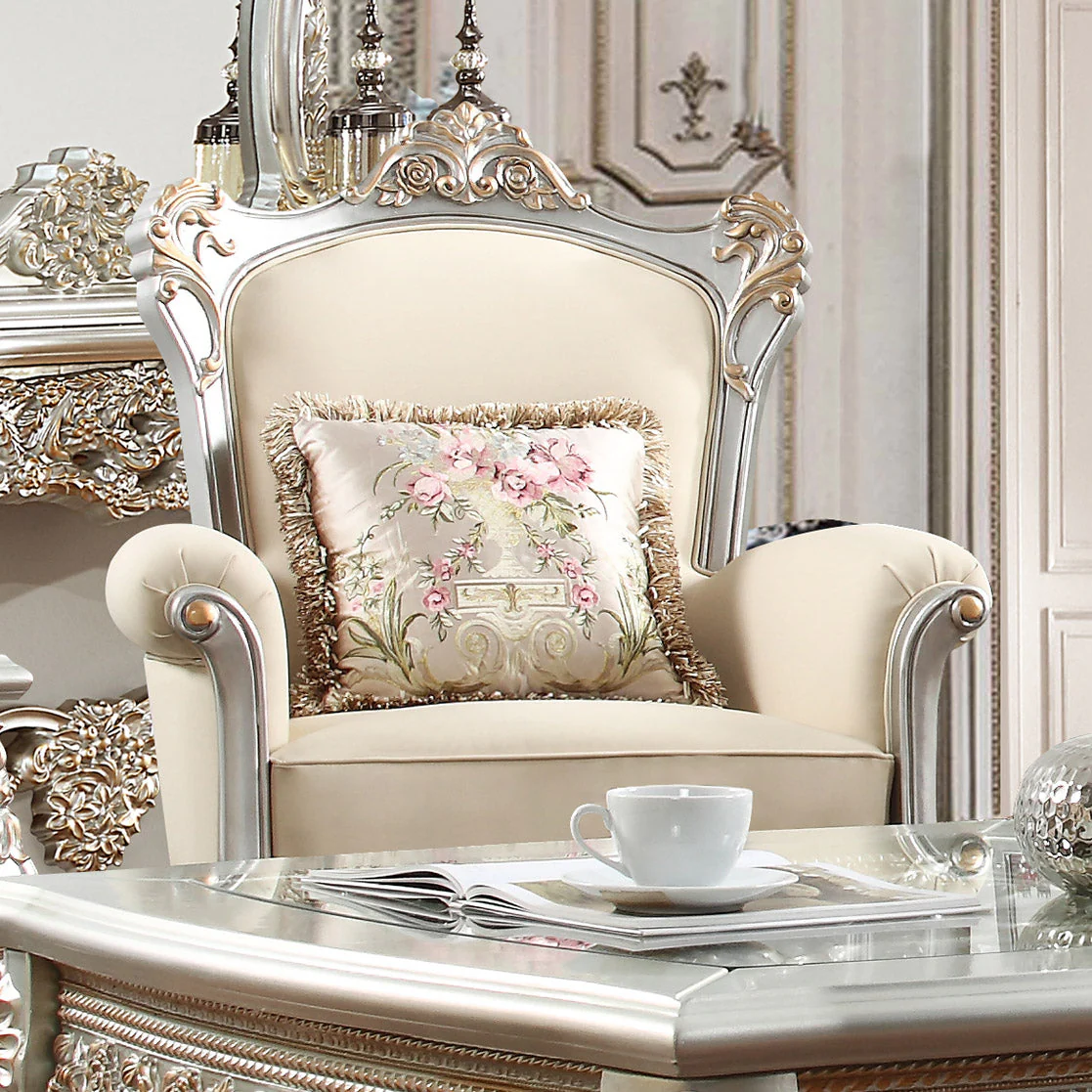 HD-91633 Metallic Silver Antique Gold Trim Chair
