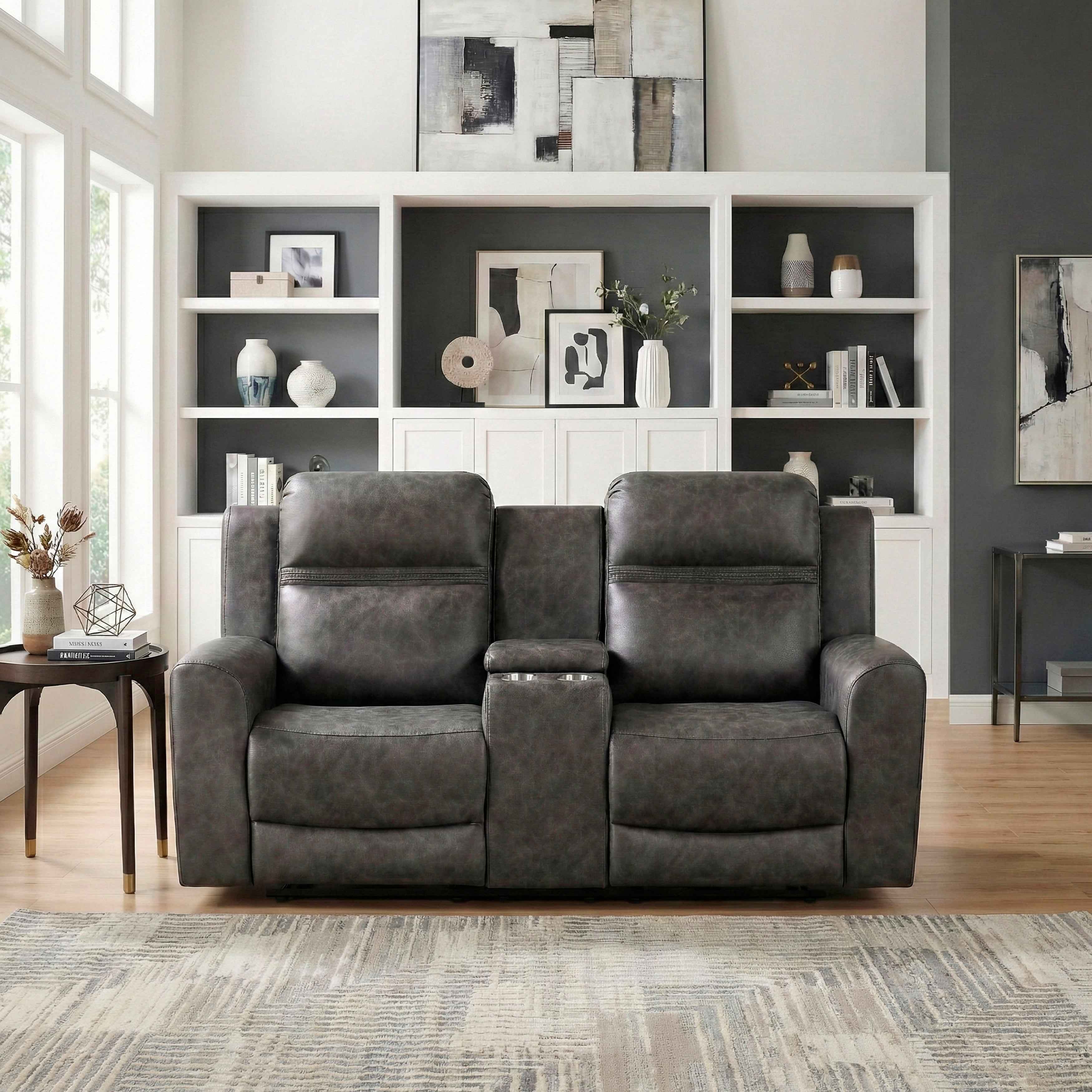 Hearth Charcoal Double Reclining Loveseat with Center Console - Image 11