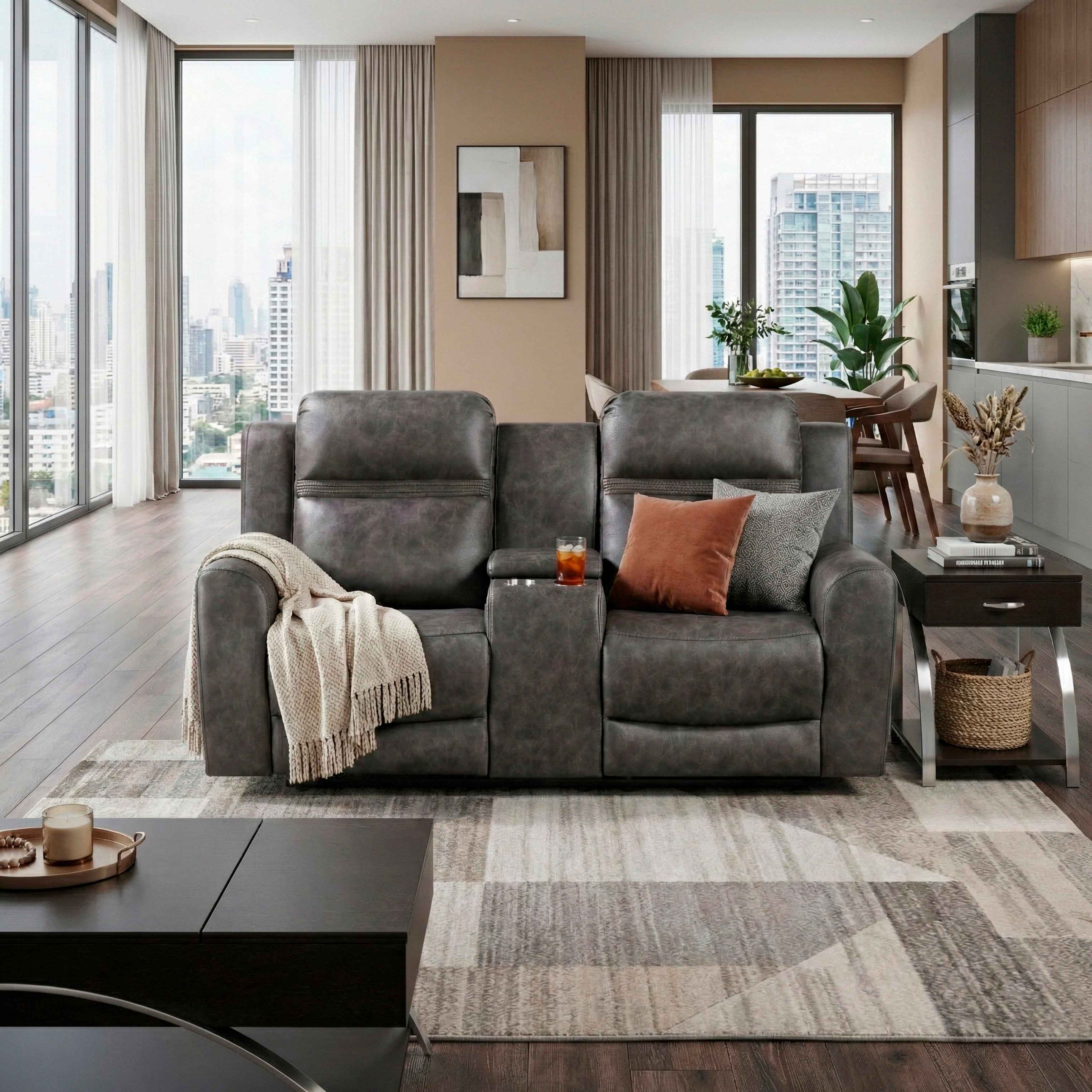 Hearth Charcoal Double Reclining Loveseat with Center Console - Image 12