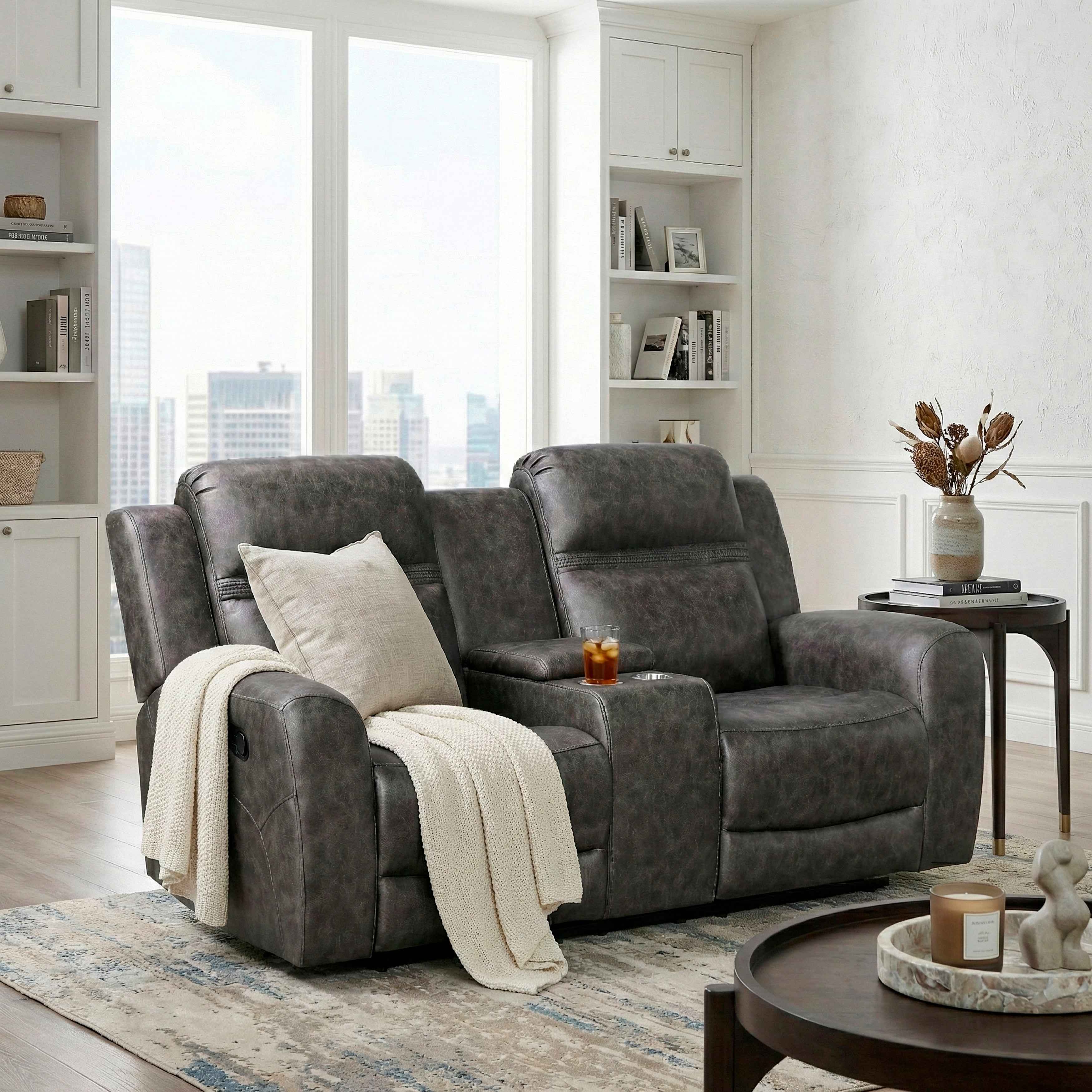 Hearth Charcoal Double Reclining Loveseat with Center Console - Image 14