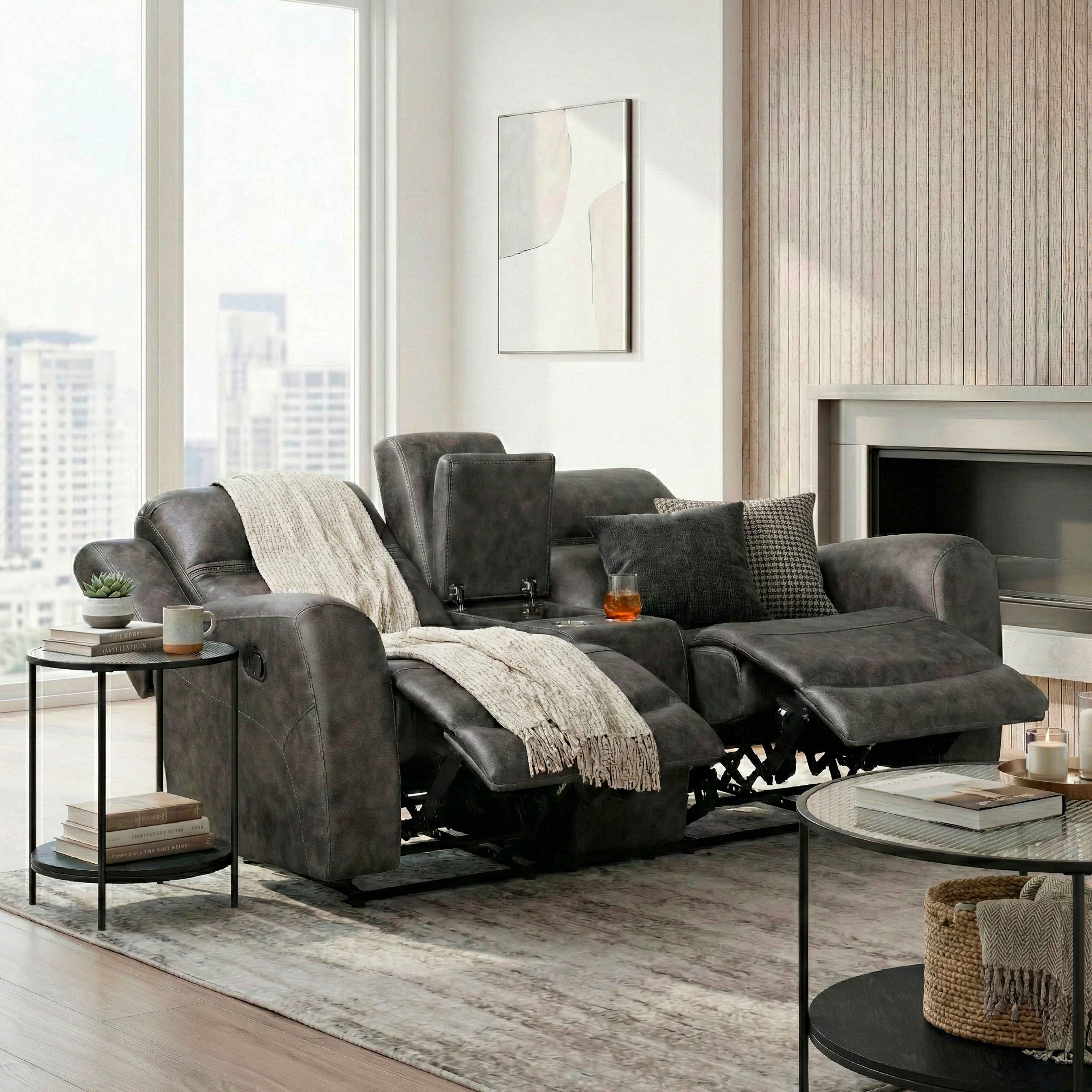 Hearth Charcoal Double Reclining Loveseat with Center Console - Image 16