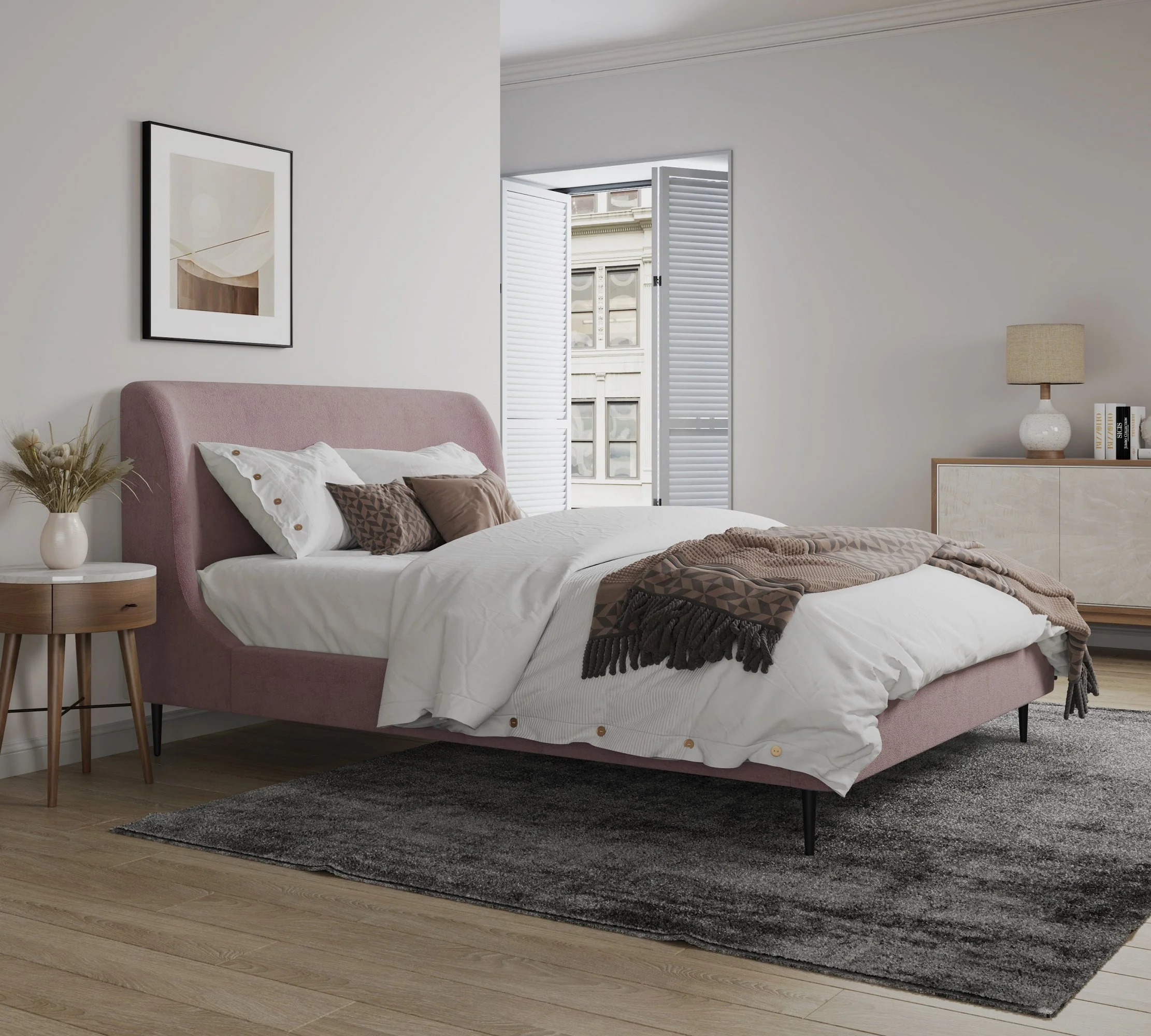 Heather Full-Size Bed in Blush and Black Legs - Image 2