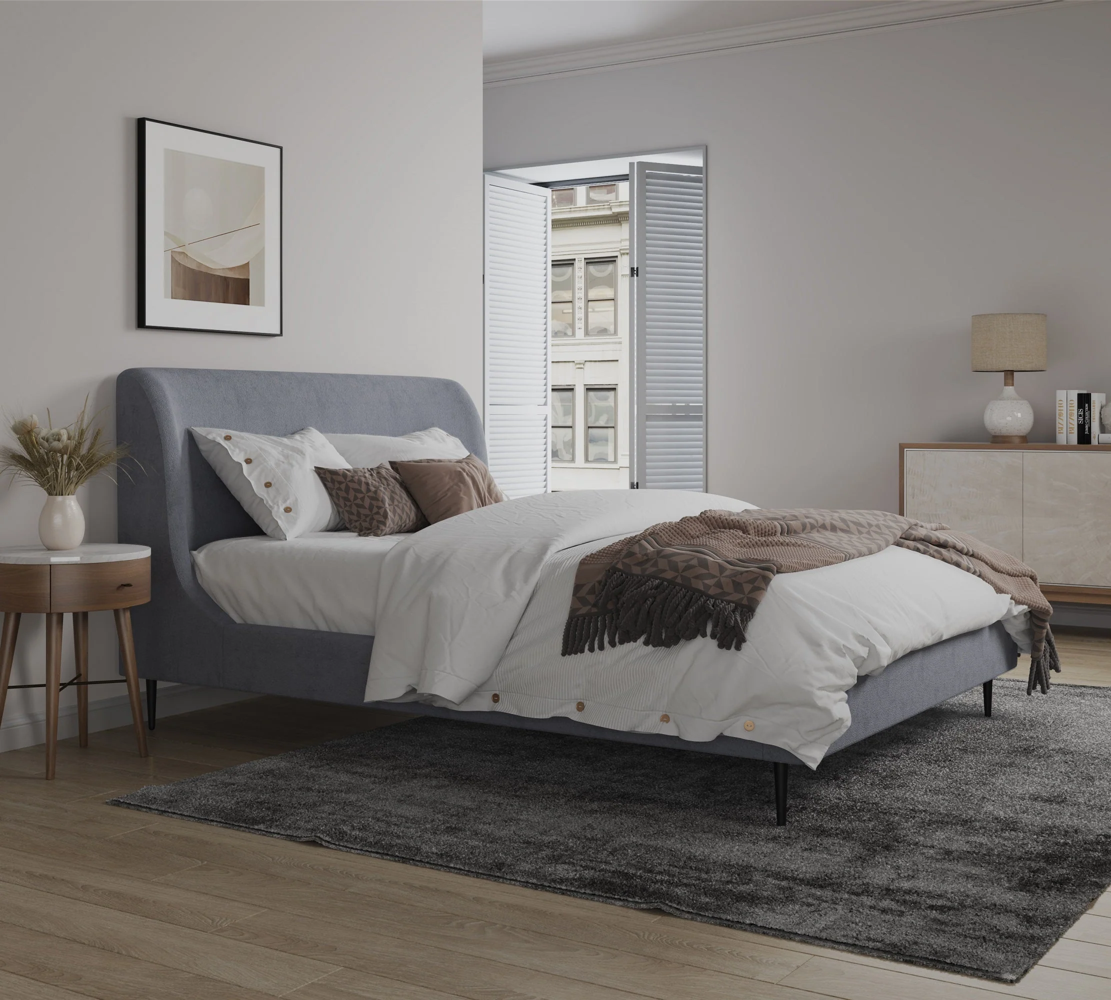 Heather Full-Size Bed in Grey and Black Legs - Image 2