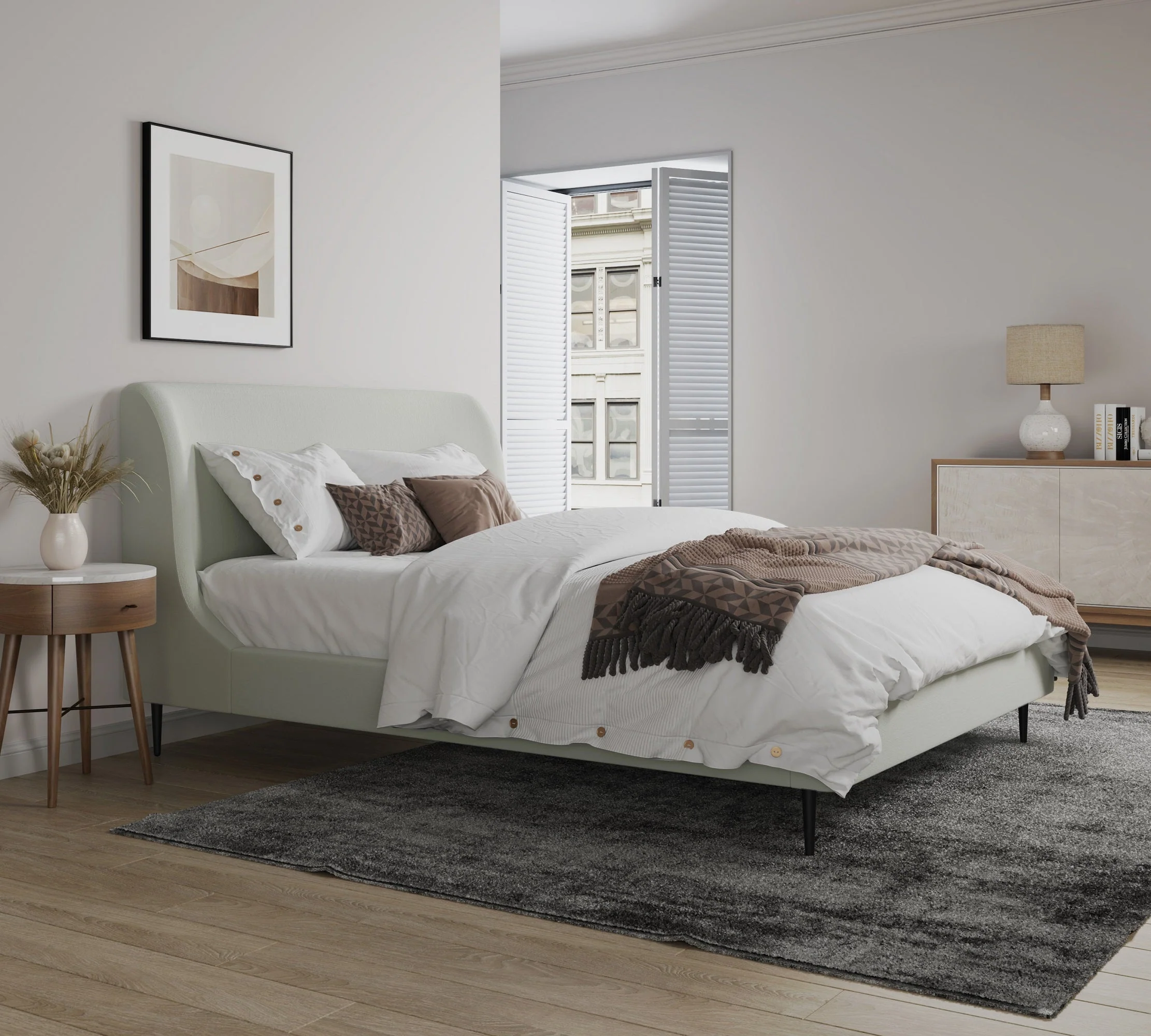 Heather Queen Bed in Cream and Black Legs - Image 2