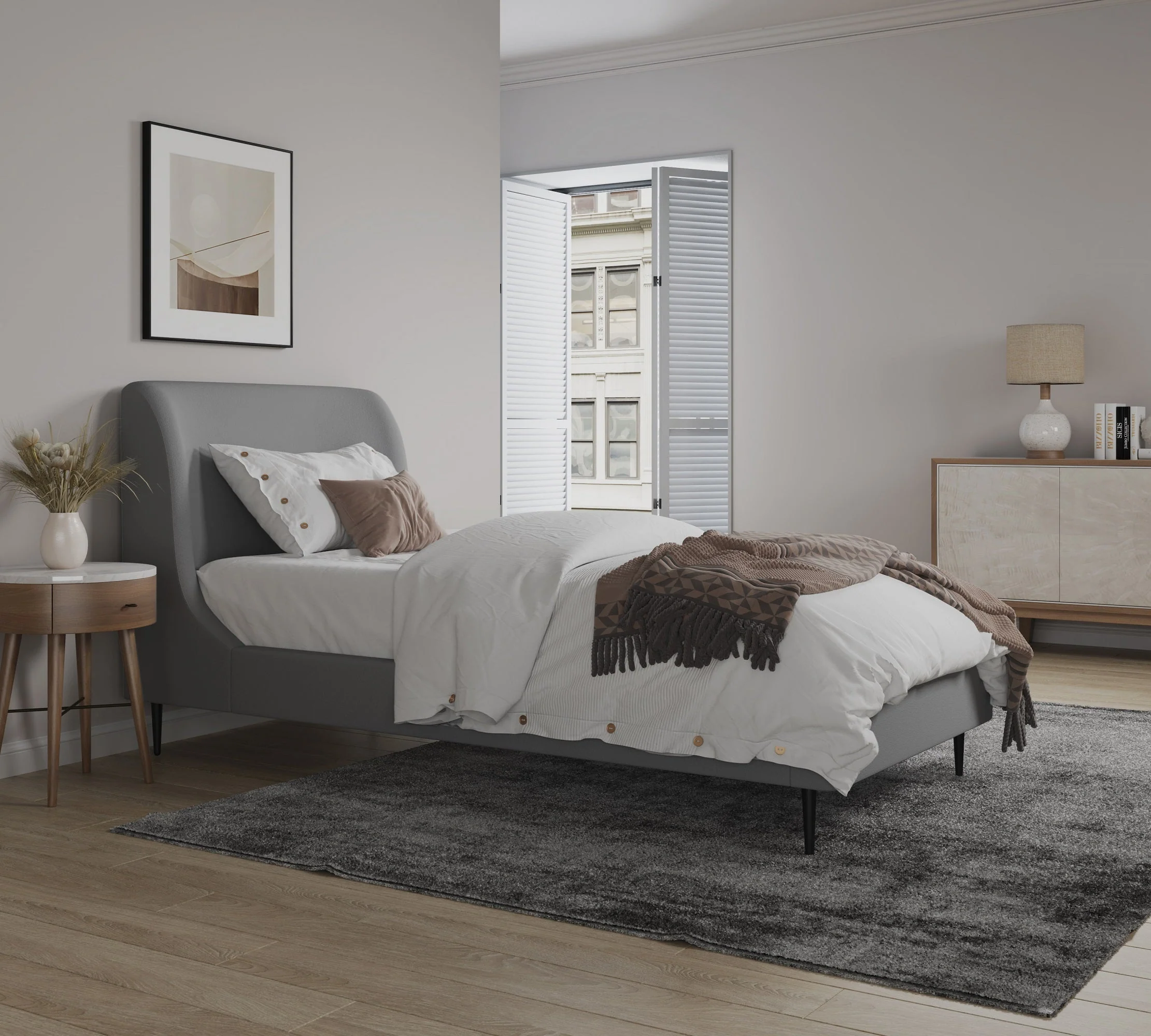 Heather Twin Bed in Grey with Black Legs - Image 2