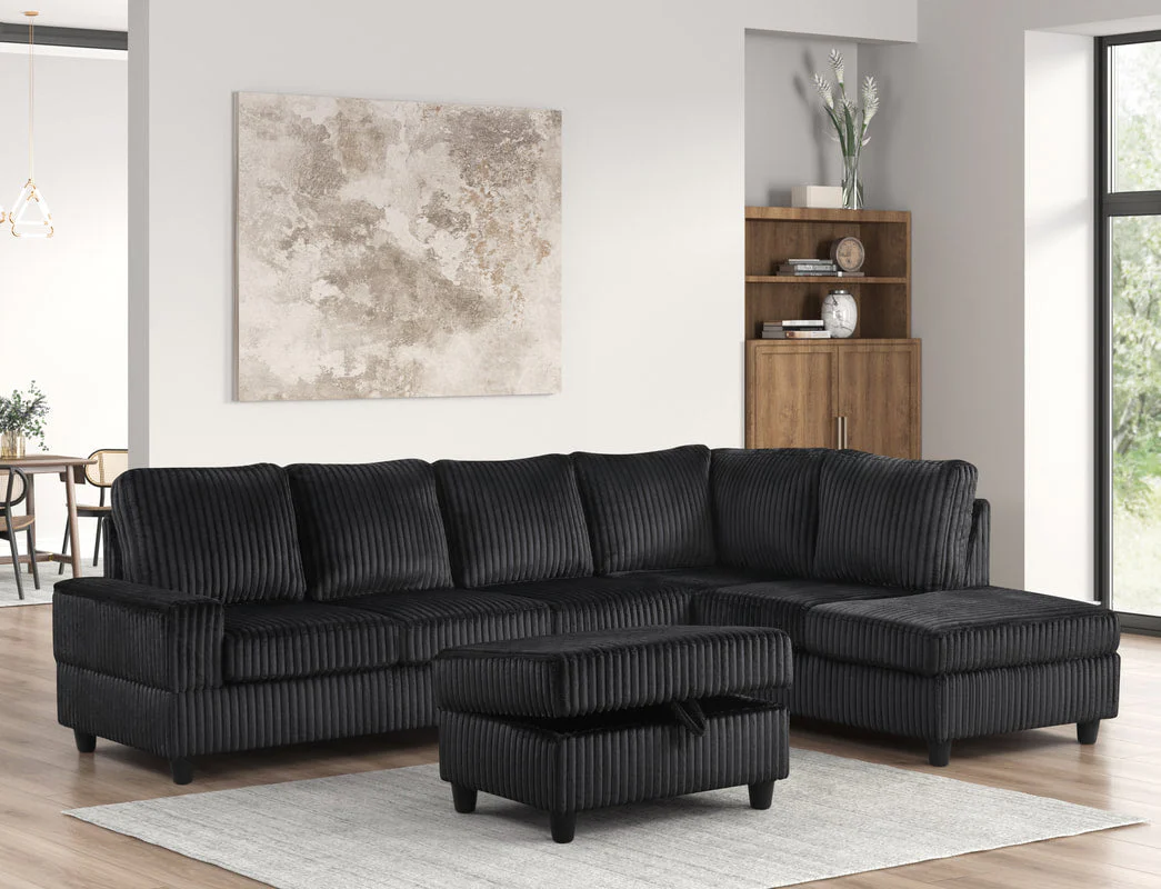 Heights Black Reversible Sectional & Storage Ottoman - Image 2