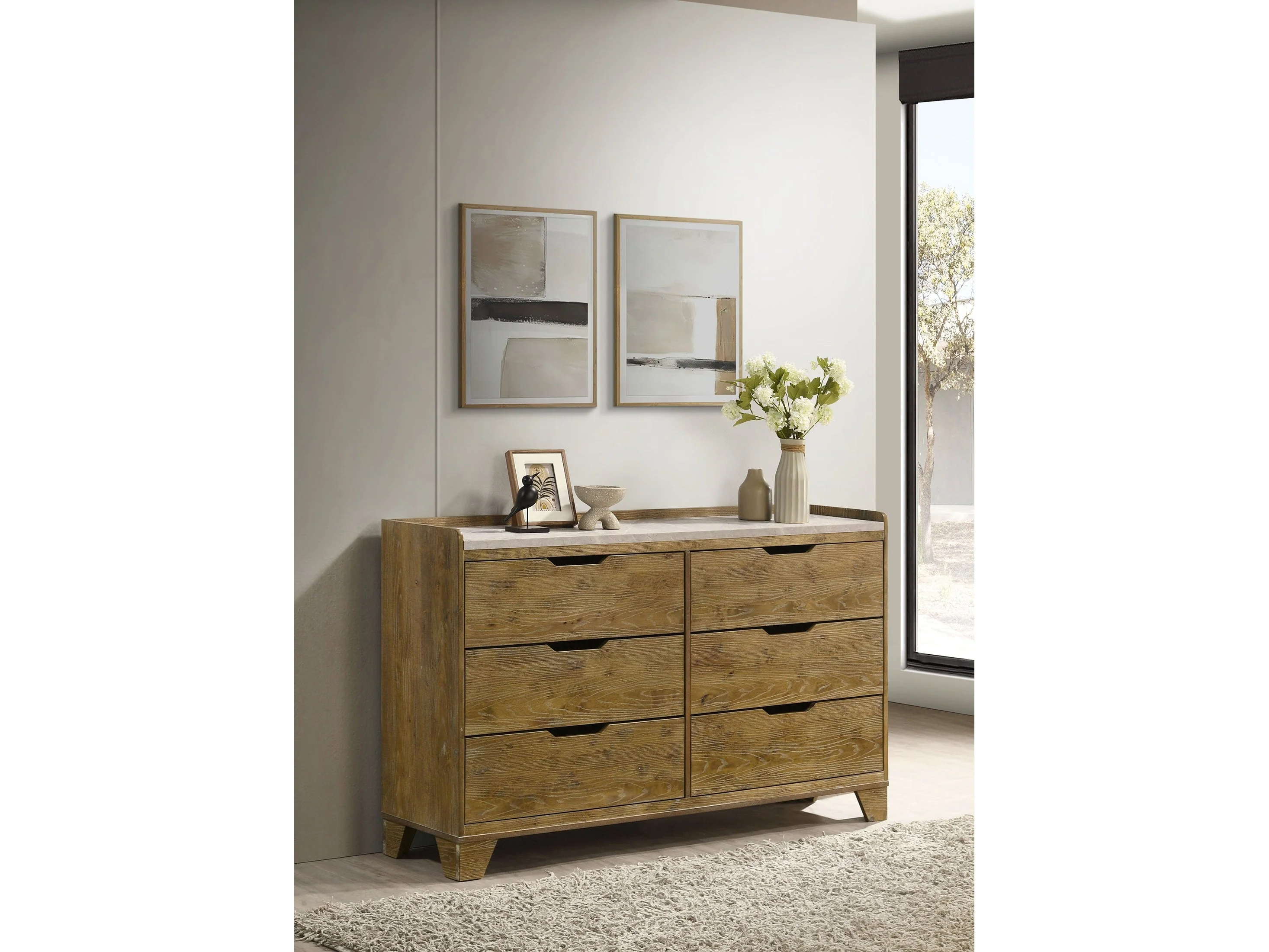 Henderson Medium Oak 6-drawer Bedroom Dresser Cabinet