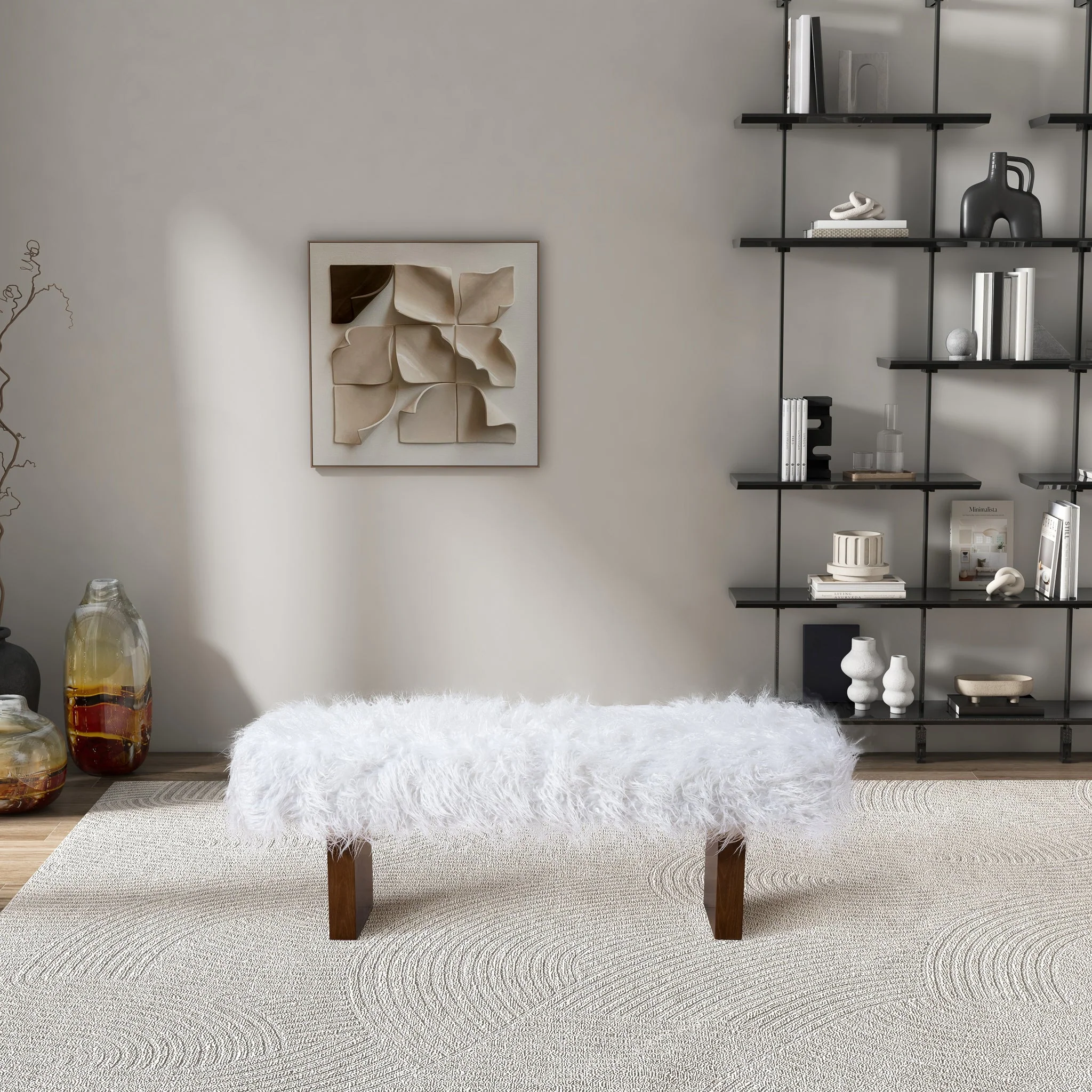 Henley Bench in White Khaki Fur - Image 3