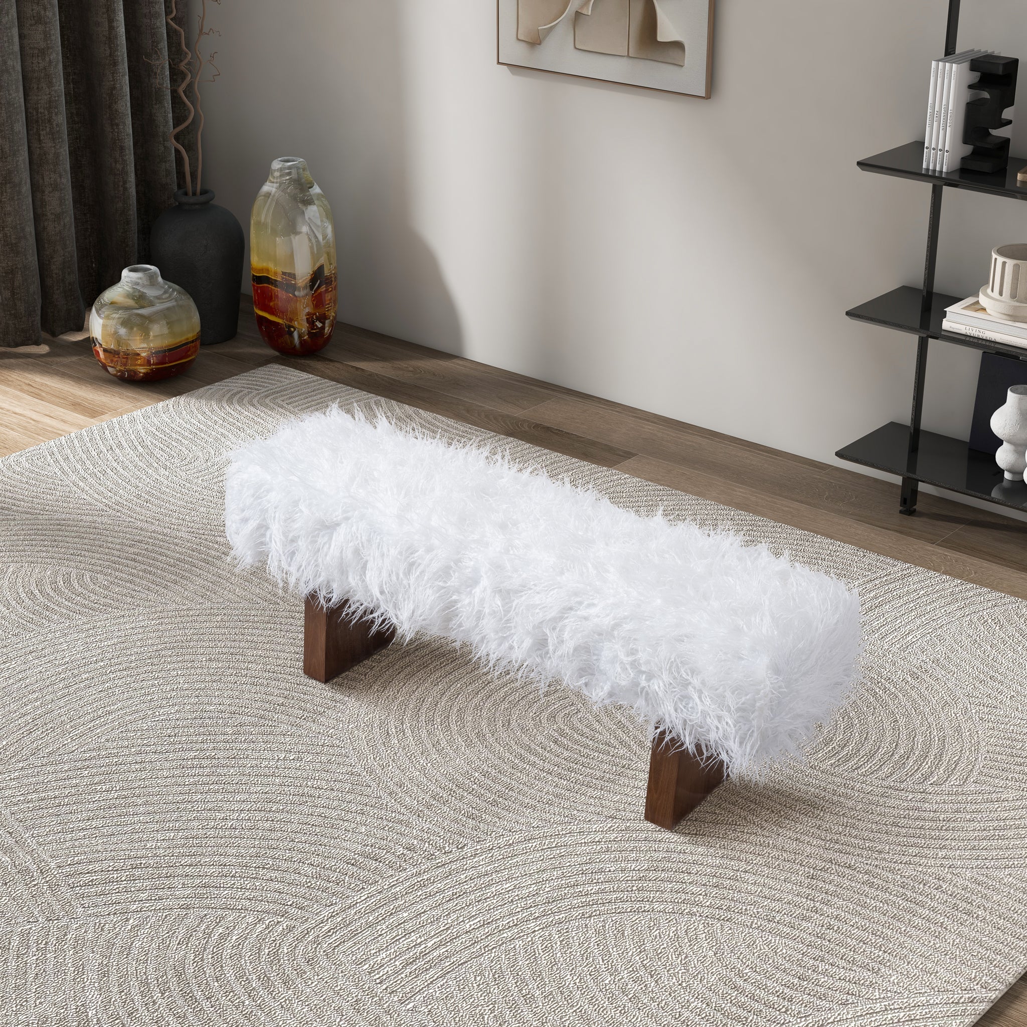 Henley Bench in White Khaki Fur - Image 4