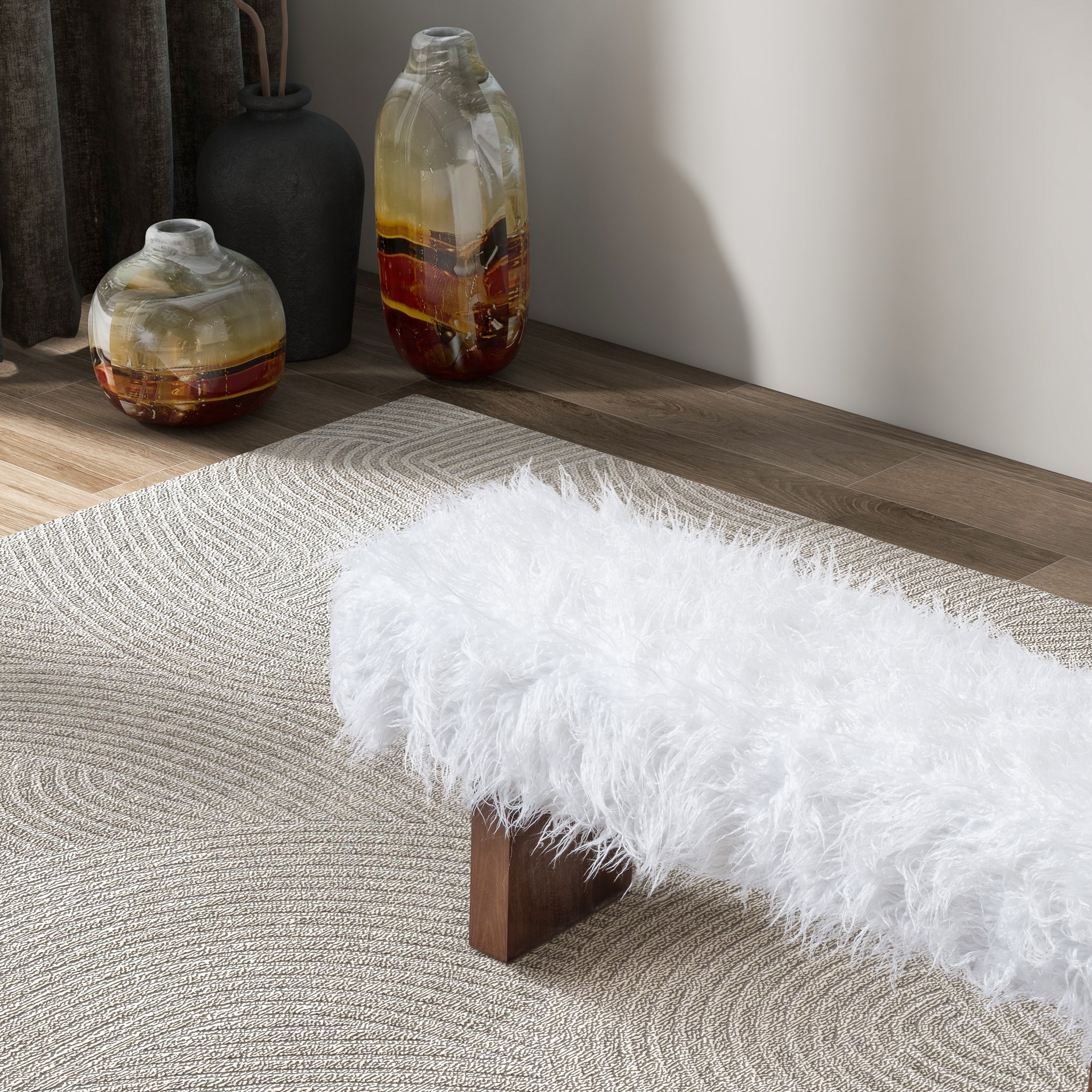 Henley Bench in White Khaki Fur - Image 5