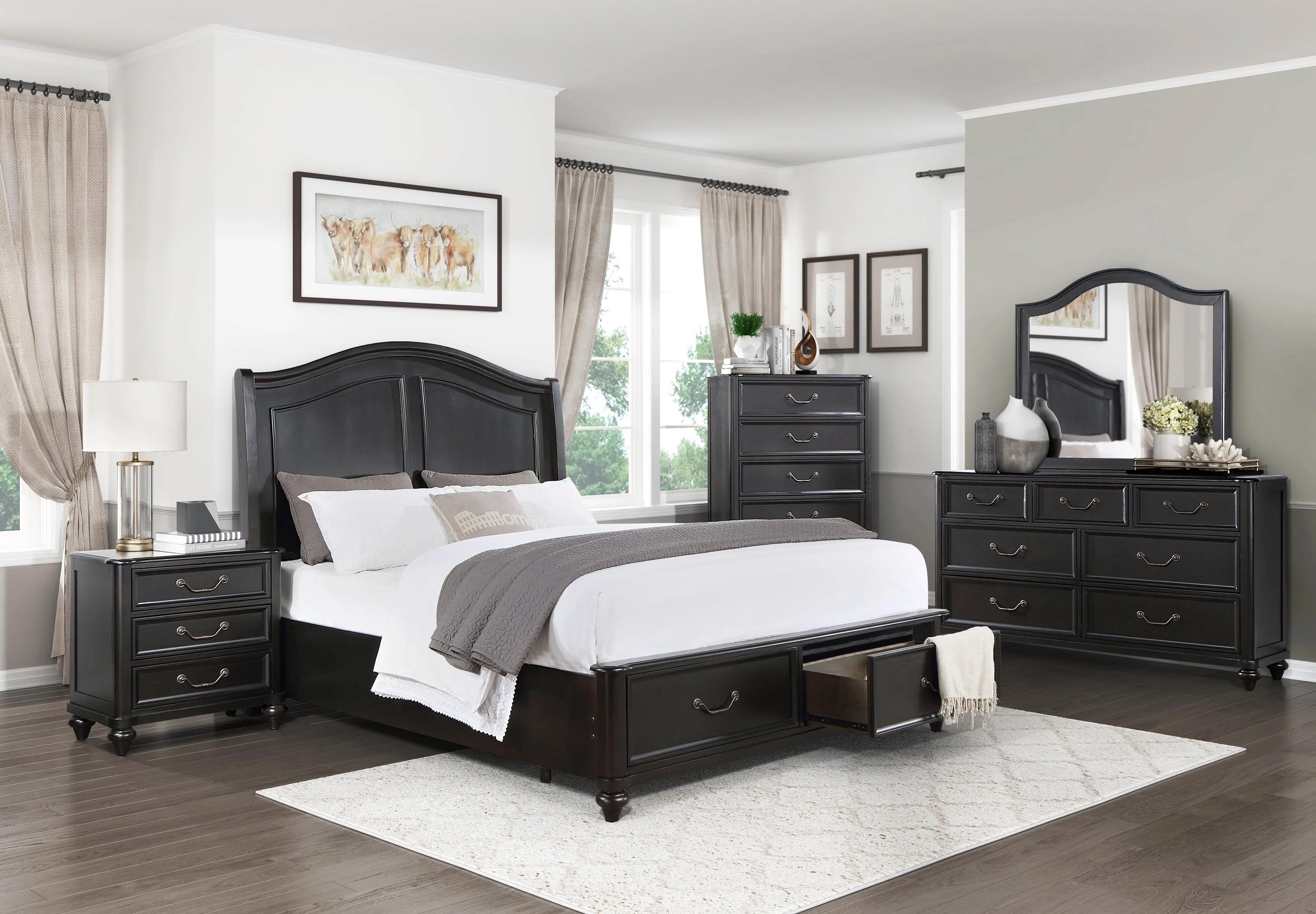 Herman Charcoal Brown Queen Platform Bed with Footboard Storage - Image 2