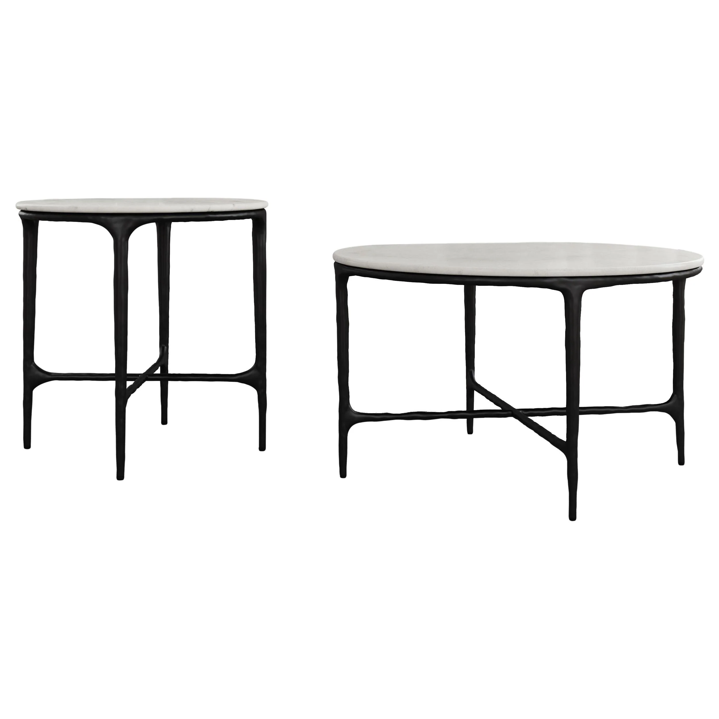 Hermas White and Black 2-Piece Round Marble Coffee and End Table Set - Image 2