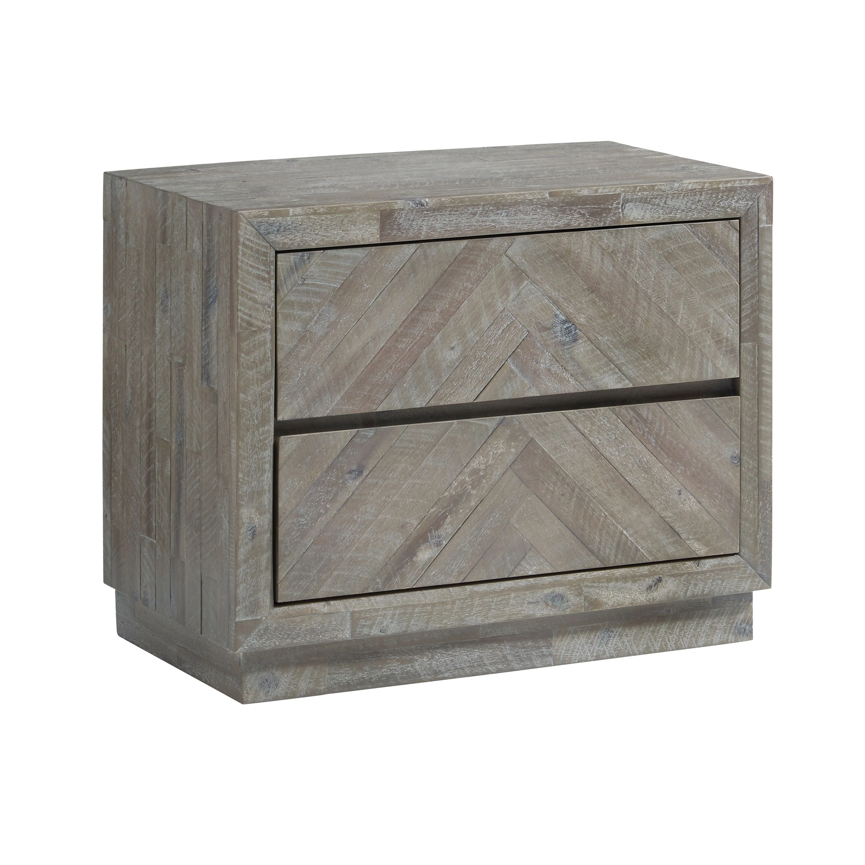 Herringbone Solid Wood Two Drawer Nightstand in Rustic Latte - Image 3