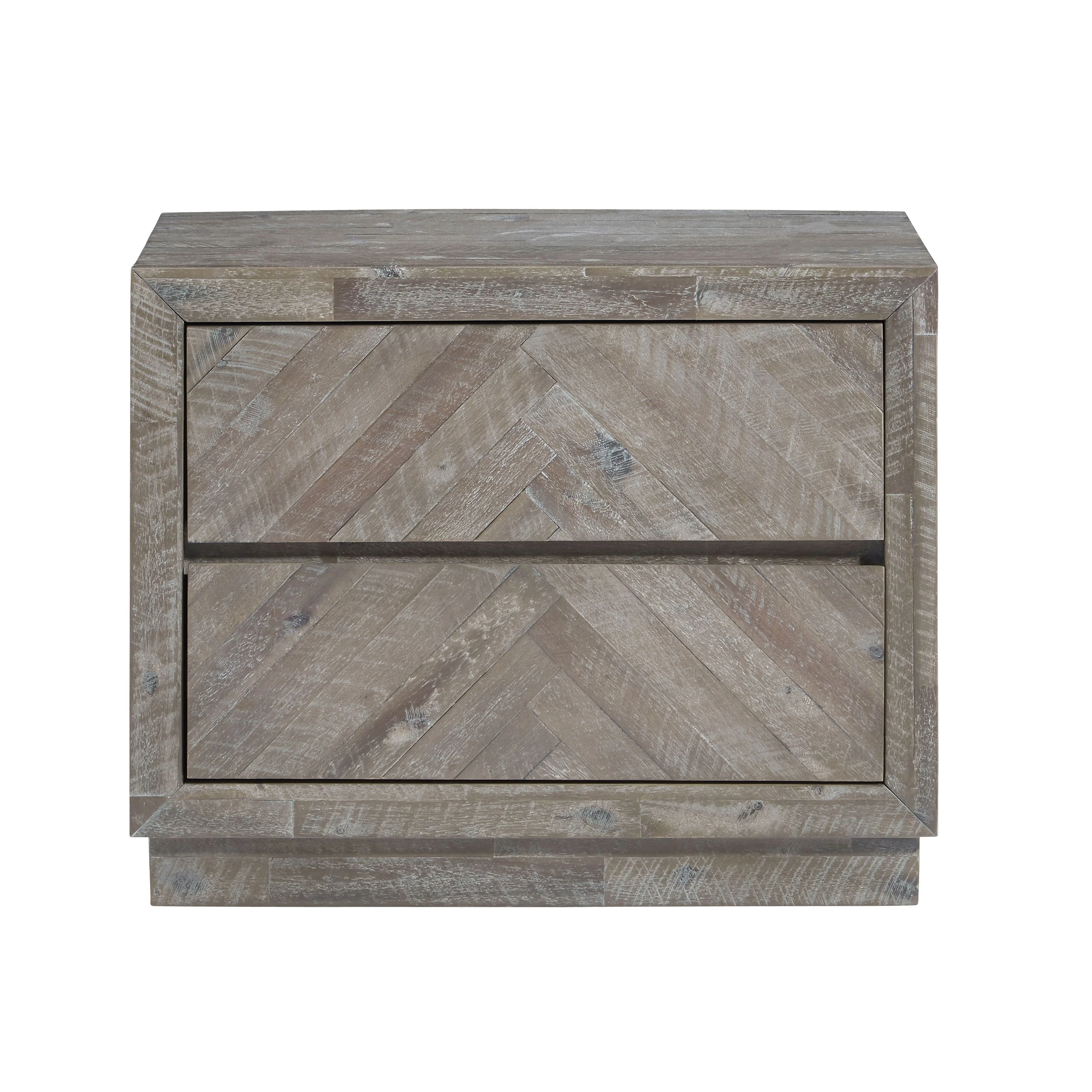 Herringbone Solid Wood Two Drawer Nightstand in Rustic Latte - Image 4