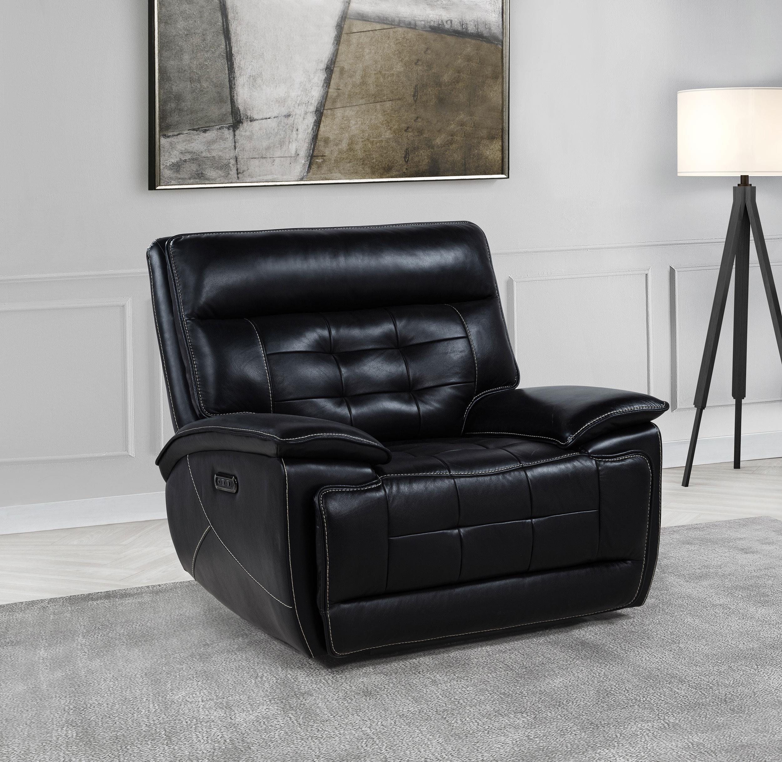 Hewitt Black Leather Upholstered Dual Power Recliner Chair - Image 2